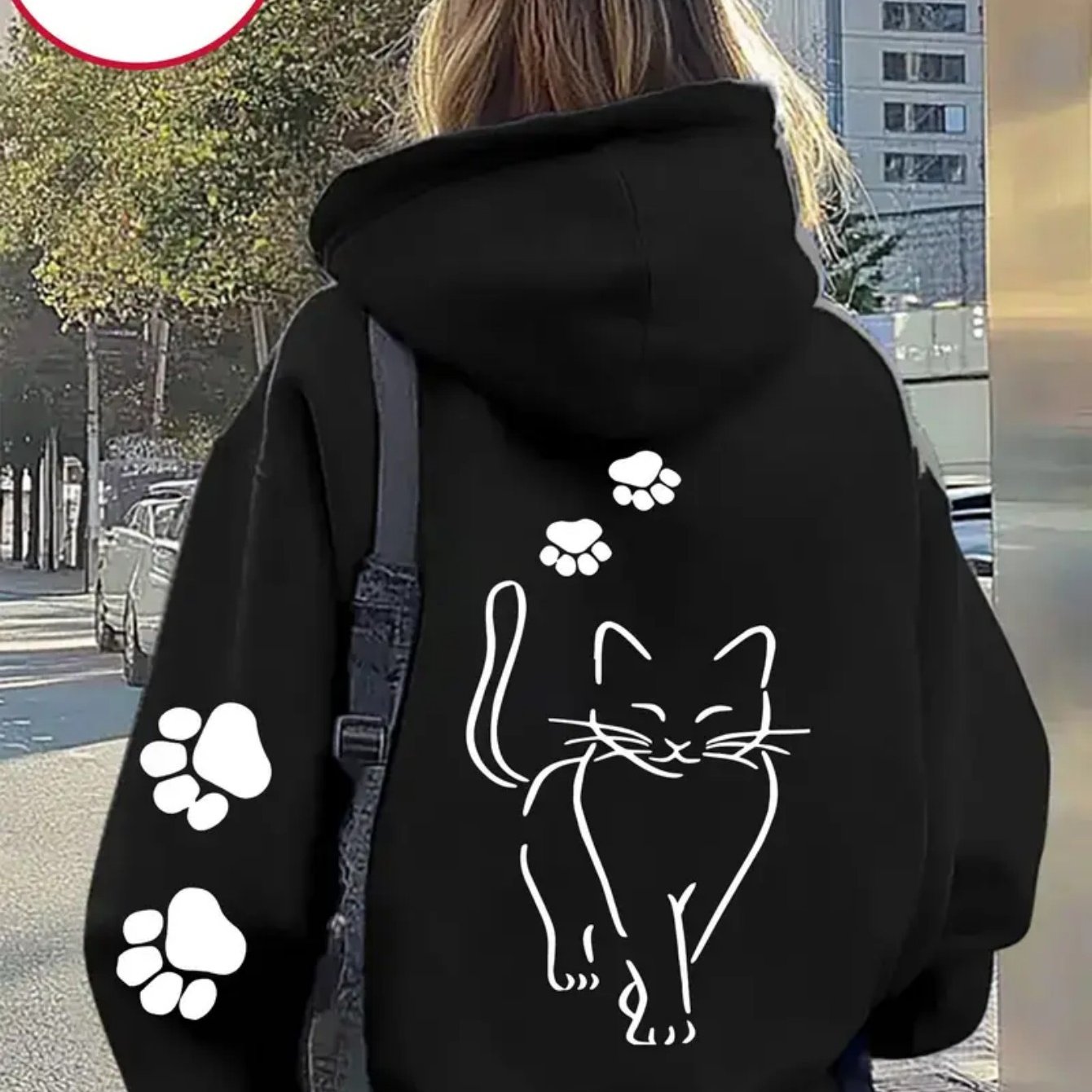 TEMU シンプルでキュートなスタイル - 秋冬用猫柄プリント付き快適＆おしゃれなフーディコート レディース服