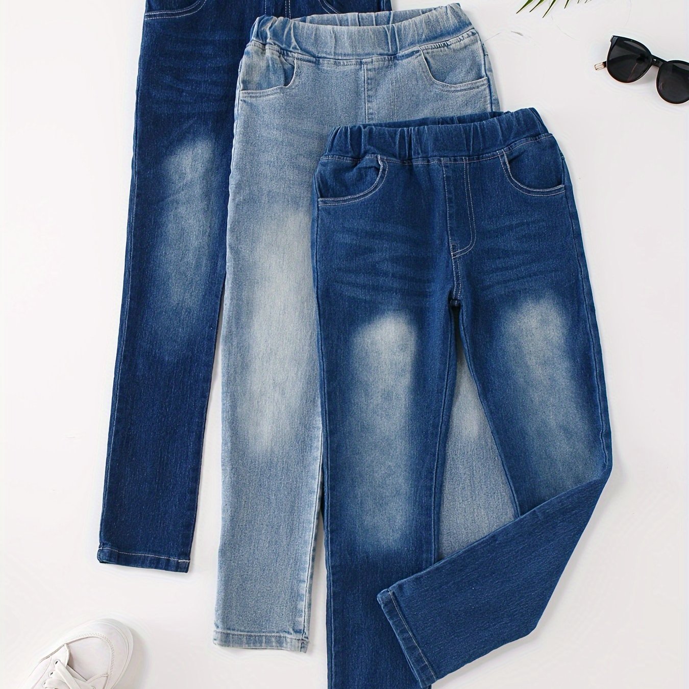 Image of Girls' Teen Stretch Skinny Jeans Three-piece Set Casual