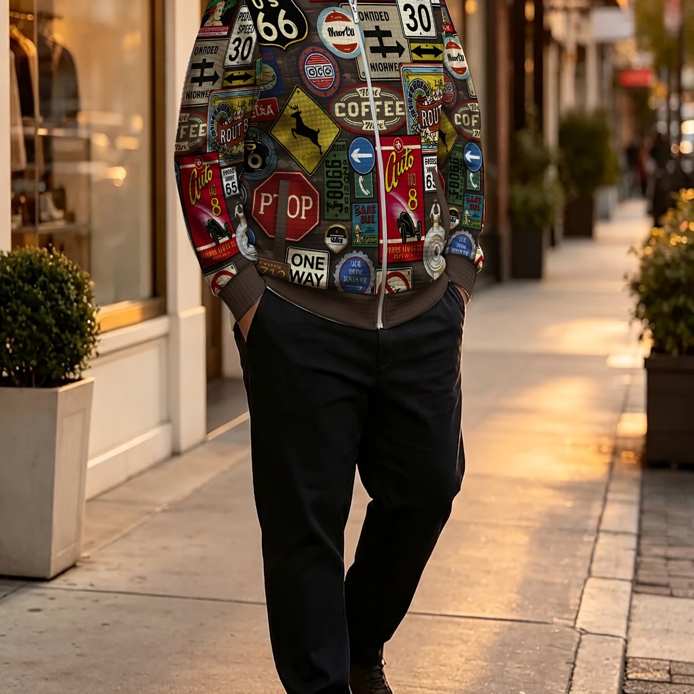 TEMU Plus Size Men's Casual Sport Jacket, Fashionable Trendy Outerwear, Stand Collar, Zipper, Autumn/winter Style, Plus Size