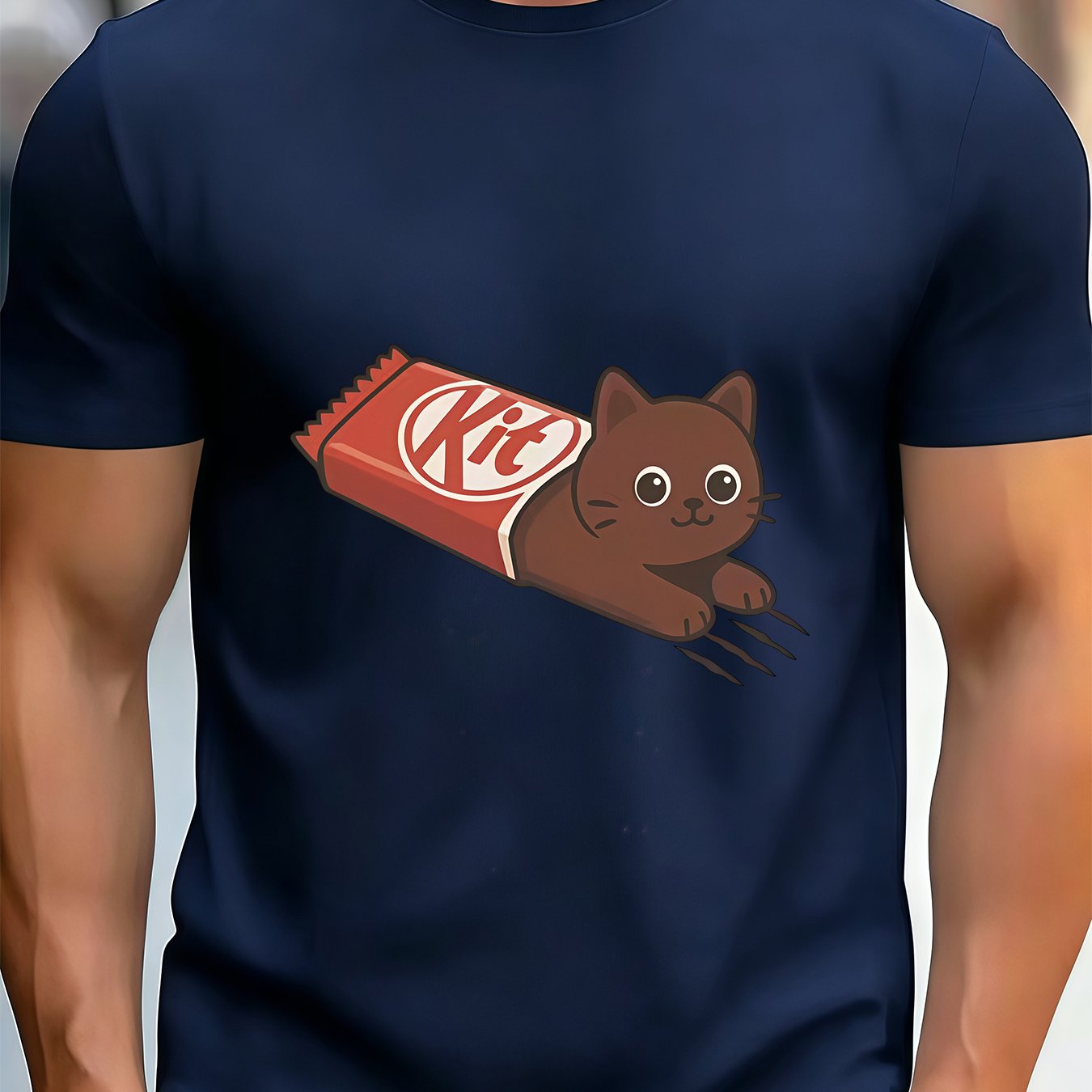 TEMU Men's Graphic T-shirt - Cute Cat And Candy Bar Design, Fun And , 100% Polyester Fiber, Soft And Lightweight, Crew Neck, Short Sleeve Summer