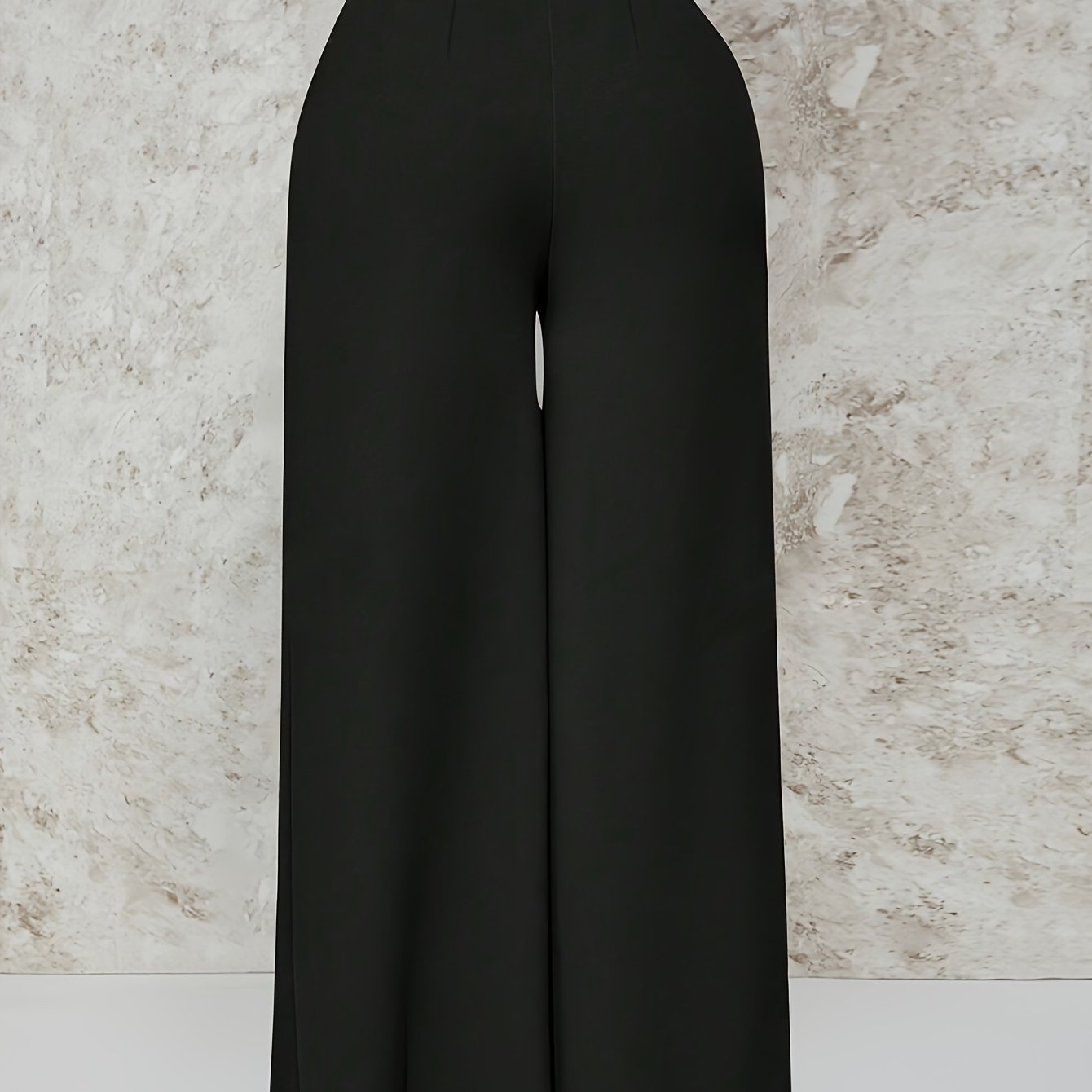 E-shop Hoch taillierte Hose mit weitem Bein für Damen, mit doppelten Seitenschlitzen, Metallknopf-Dekoration, geeignet für Büro Reisen