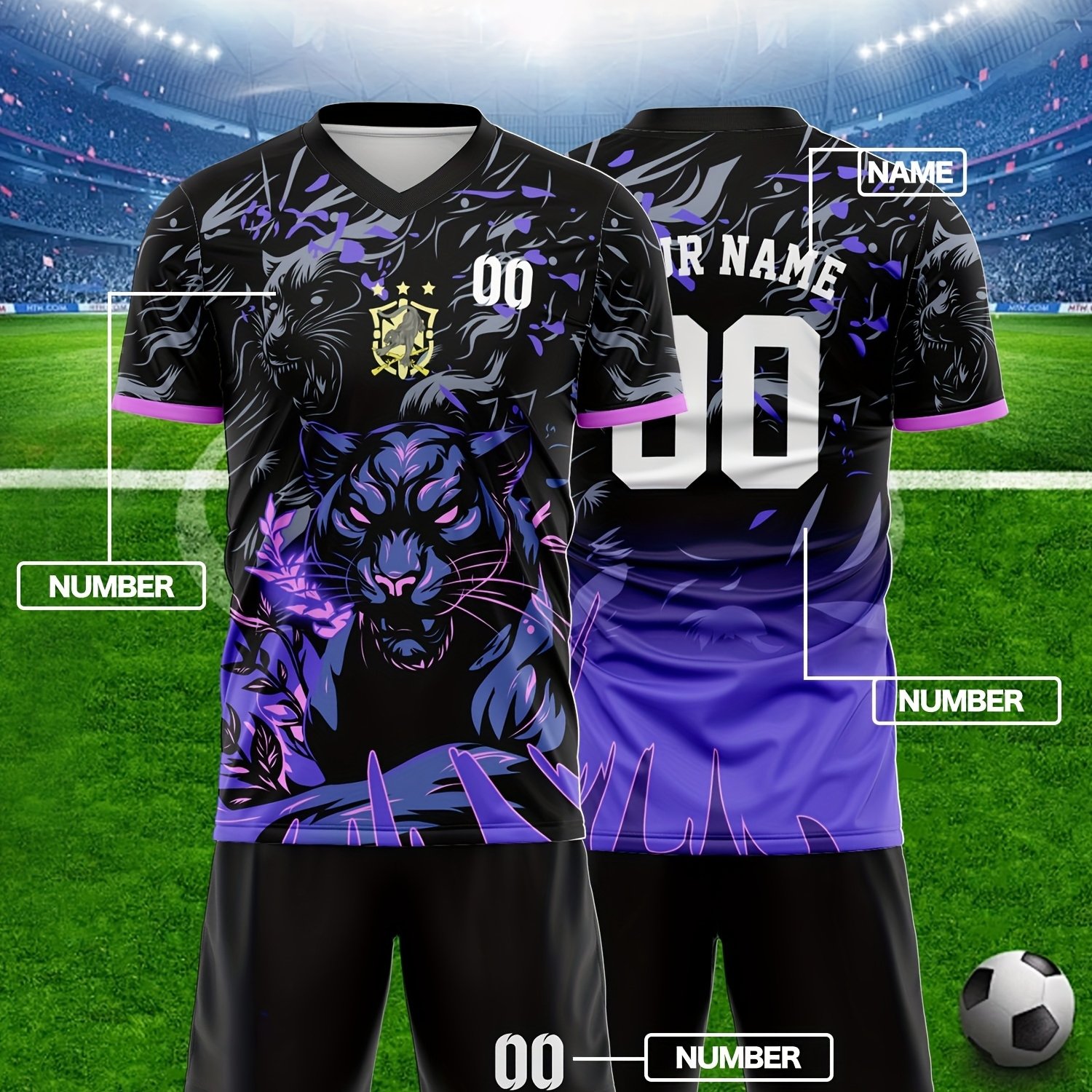 TEMU 2026 Summer/autumn Custom Men's V-neck Short Sleeve Shorts Soccer Uniform Set, Name And Number Adult Jersey, Comfortable And Breathable
