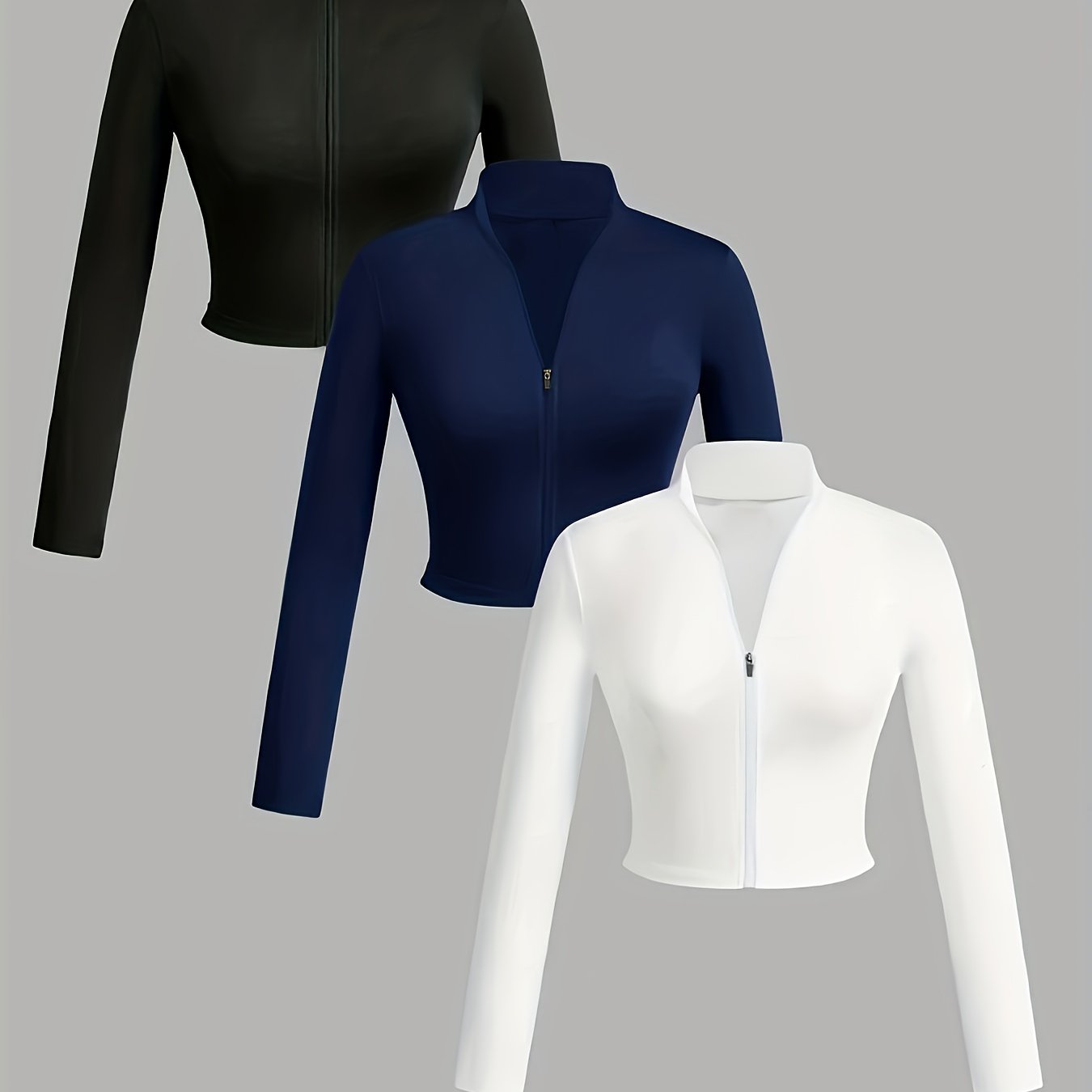 TEMU 3pcs Women's Autumn Casual Long Sleeve Zip-up Jacket Set