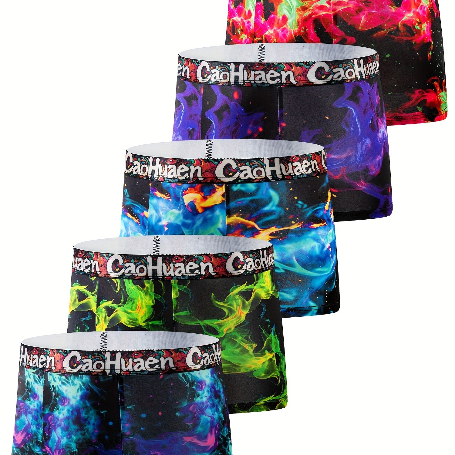 2025 New Style 5pcs Men's Short Boxer Briefs, Trendy Thin Breathable Graffiti Quick-dry Underwear