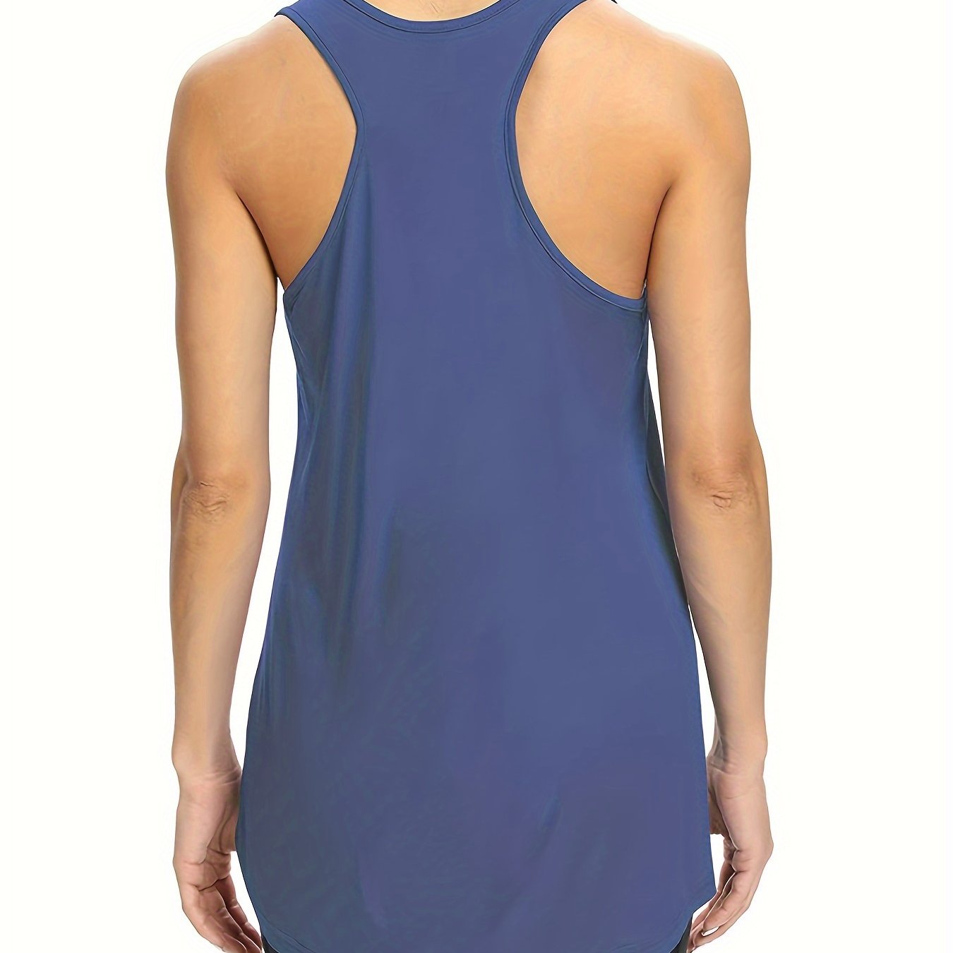 TEMU Women's High- Tank Top - Long Sleeveless Workout Top With Open , Breathable Gym Shirt For Fitness Training & Yoga, Machine Washable Solid Color