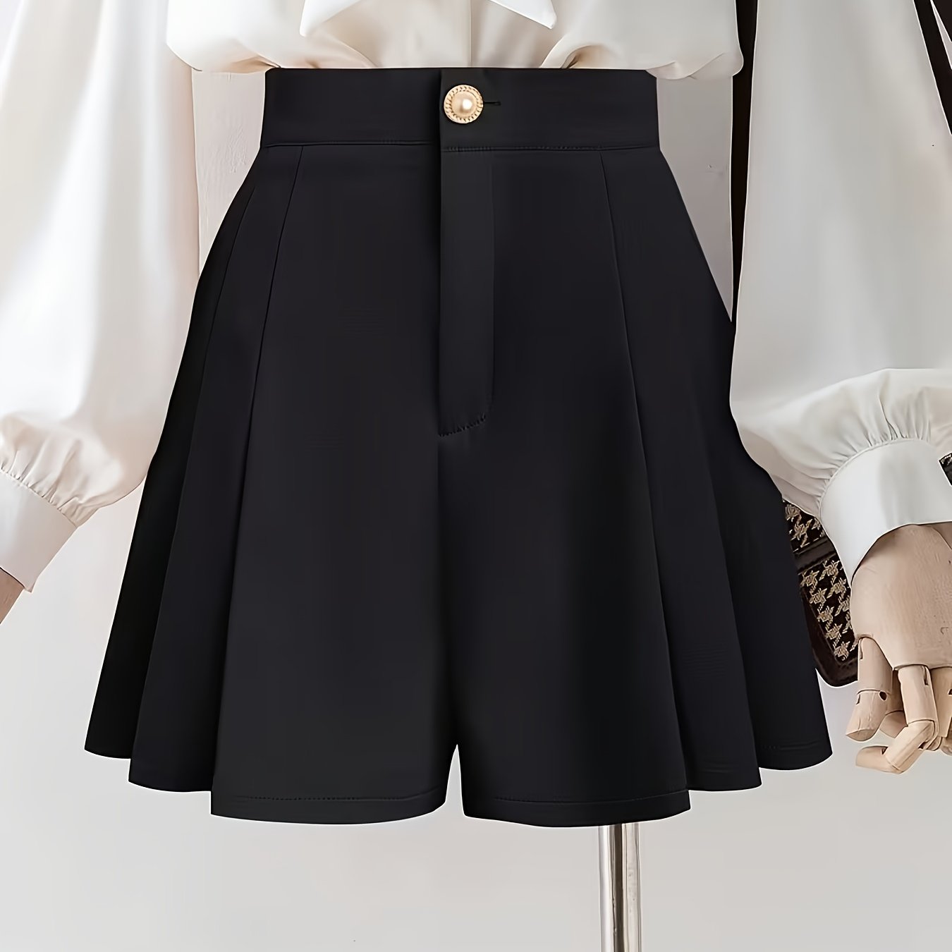 E-shop Plus Size, Damenmode Elegante Shorts, Hochtaillierte Plissierte Casual Alltags-Shorts