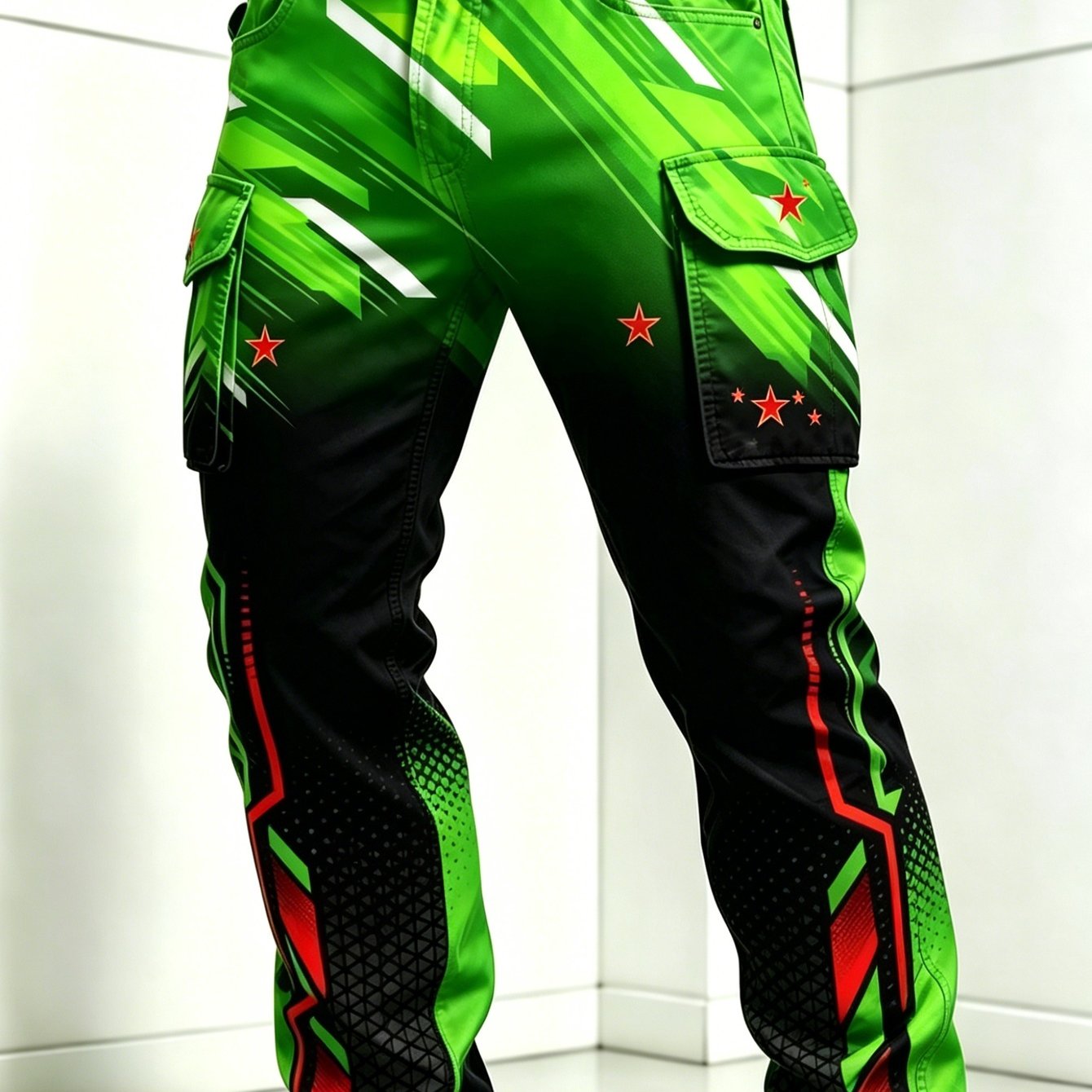 Image of Men's Trendy Gradient Green Work Pants, Suitable For , Loose Fit With Multiple Pockets, For Daily Casual, Commuting, And Outdoor Wear