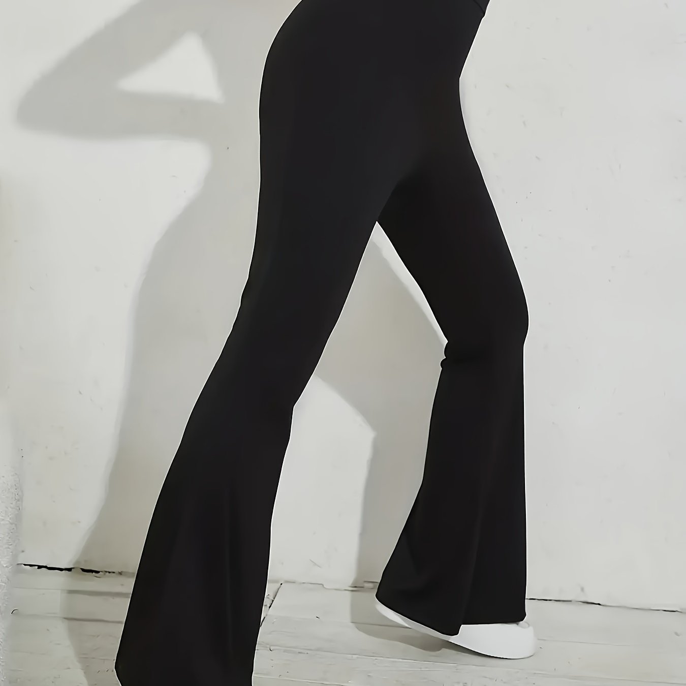 TEMU Elegant High-waist Flare Leg Pants For Women - Stretchy Polyester & Elastane Blend, Machine Washable, Non-see-through, Solid Color, Spring/summer/fall - Chic Bell Bottoms