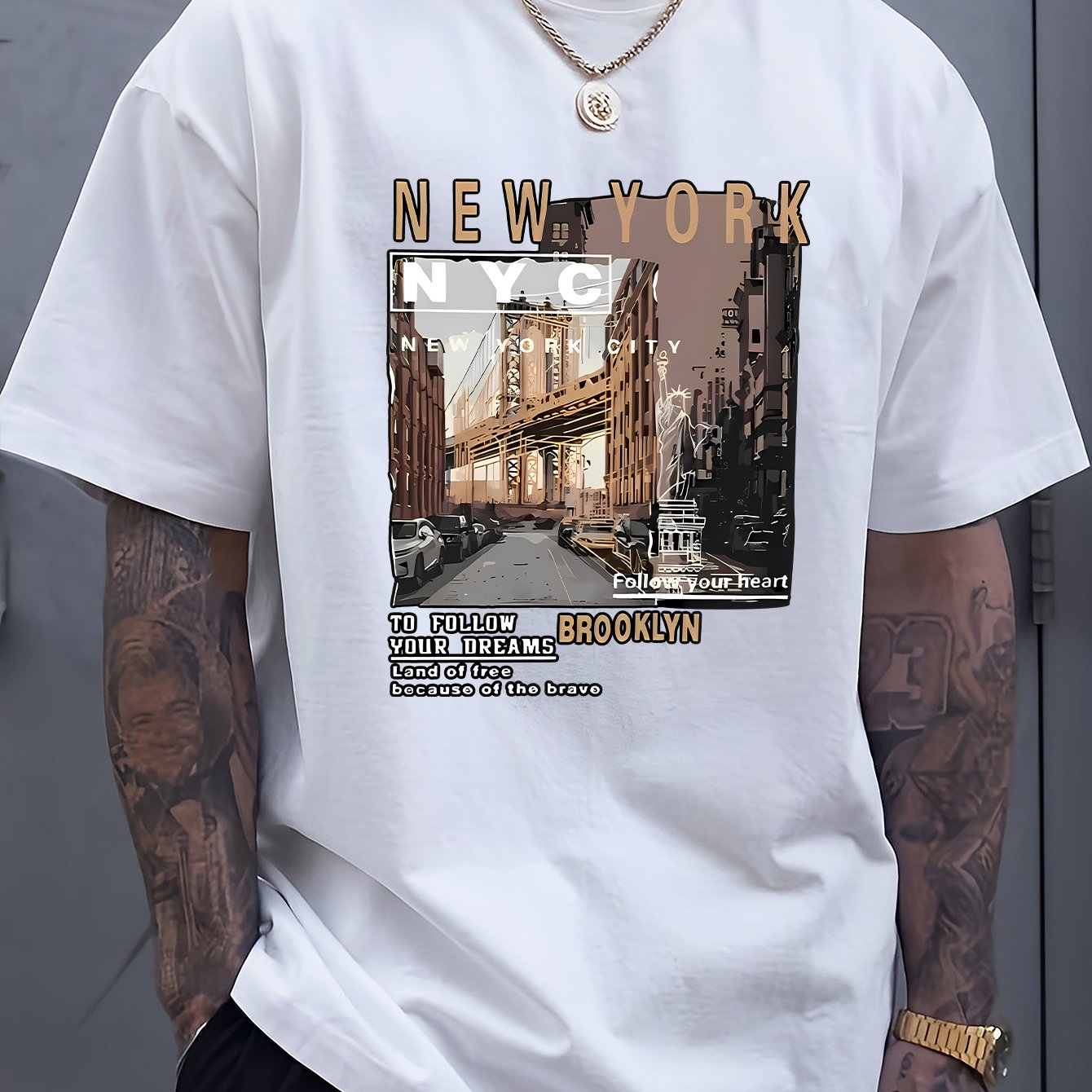 TEMU New York City Print Tee Shirt, Tees For Men, Casual Short Sleeve T-shirt For Summer