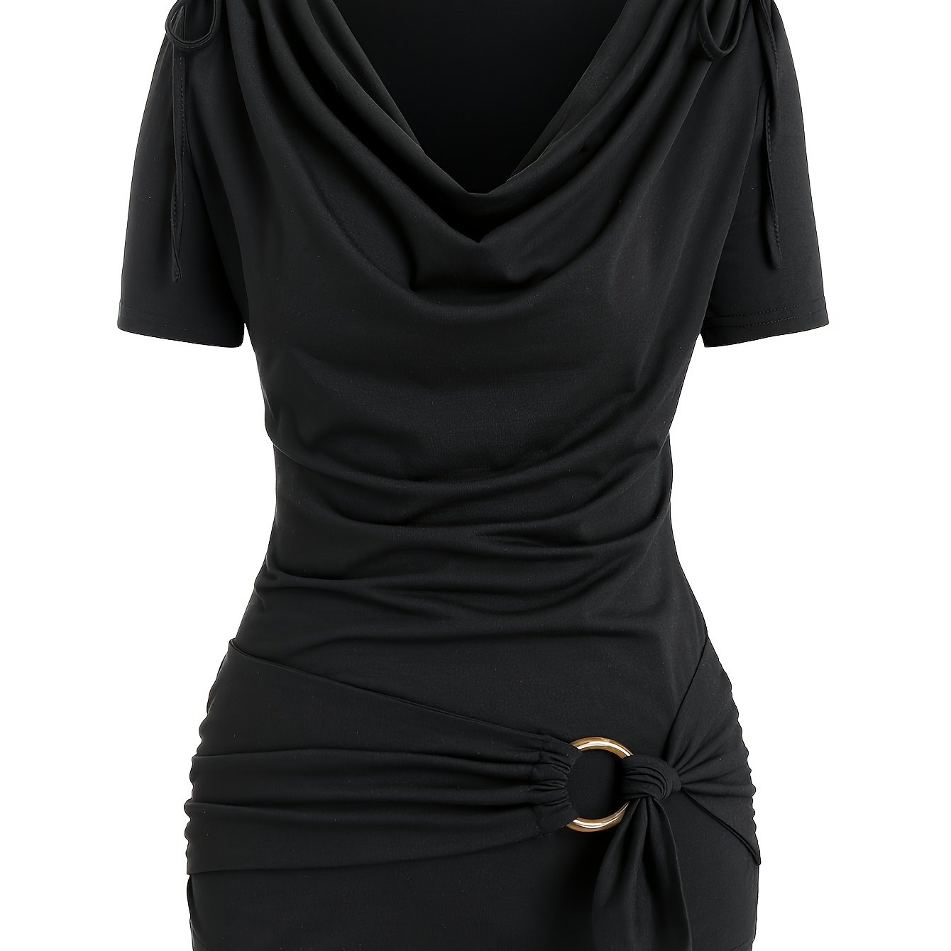 Plus Size, Oversized Loose-fit Solid Color Drawstring T-shirt