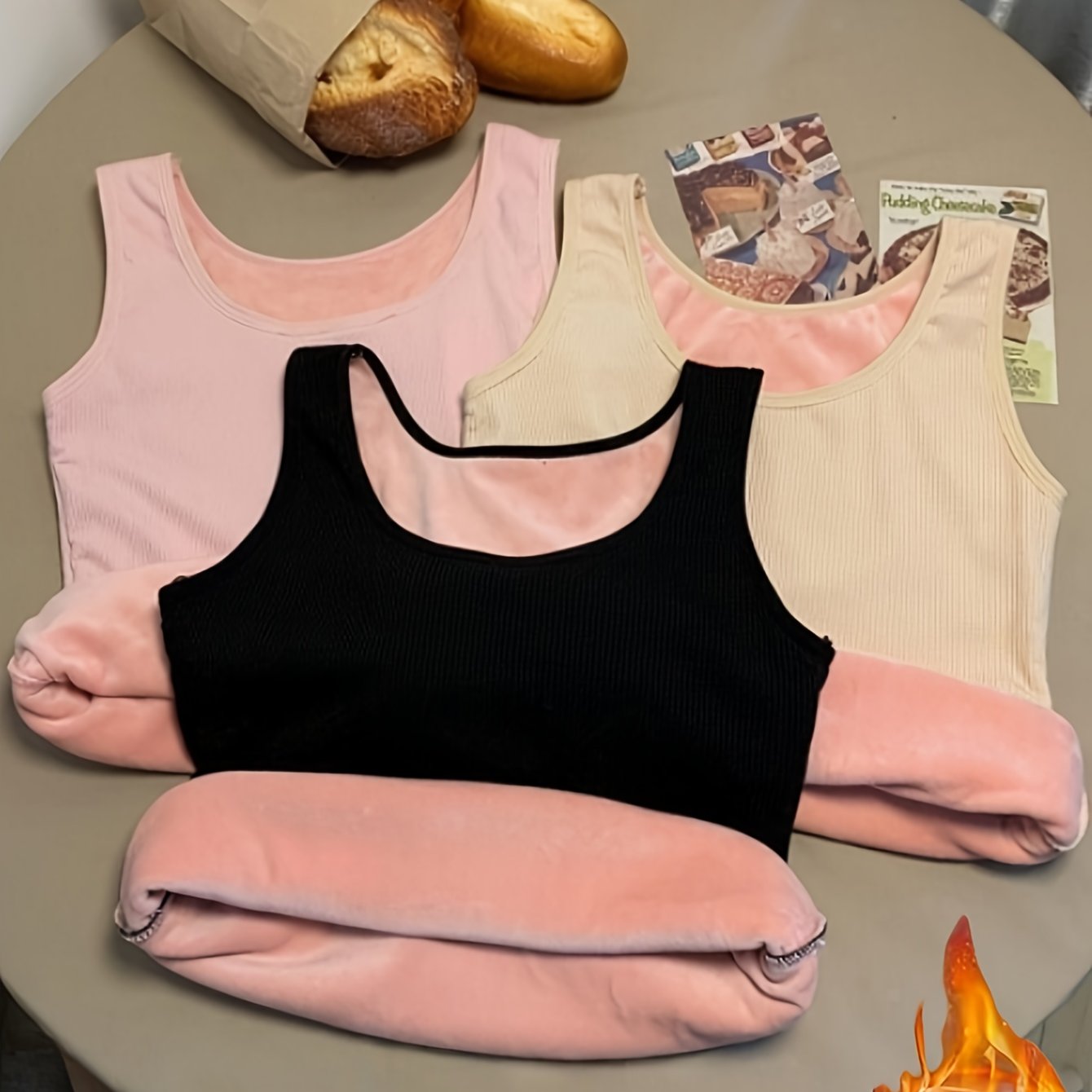 Image of 3pcs Set Of Winter Warm Suspender Vest For Women, Plus Velvet And Thickened Inner Wear, Slim- Shirt For Women