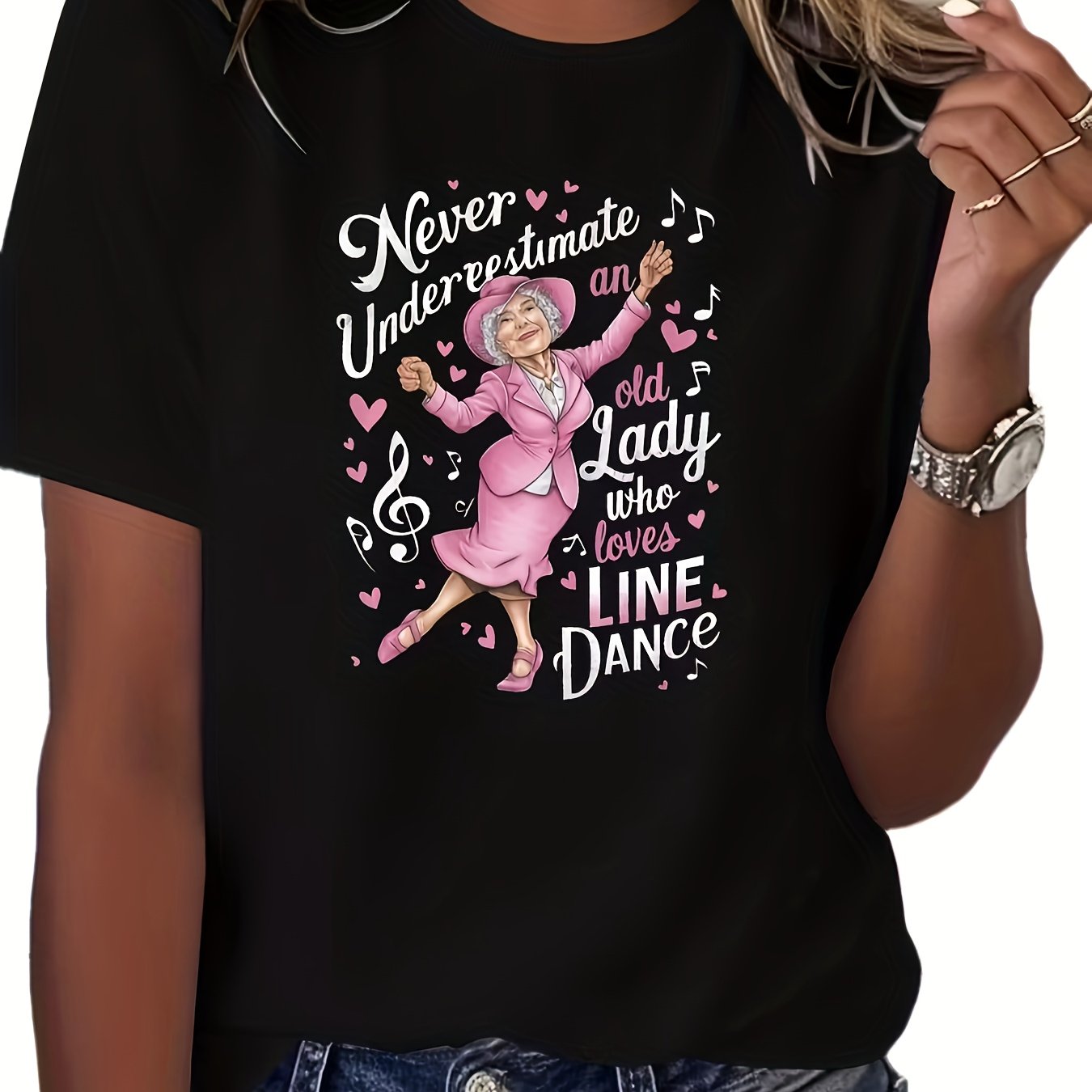 TEMU Ladies' T-shirt - A Fun Shirt Featuring 'never A Lady Who Line Dancing' - Soft Casual For Country Western Events, Parties, And Everyday Wear -