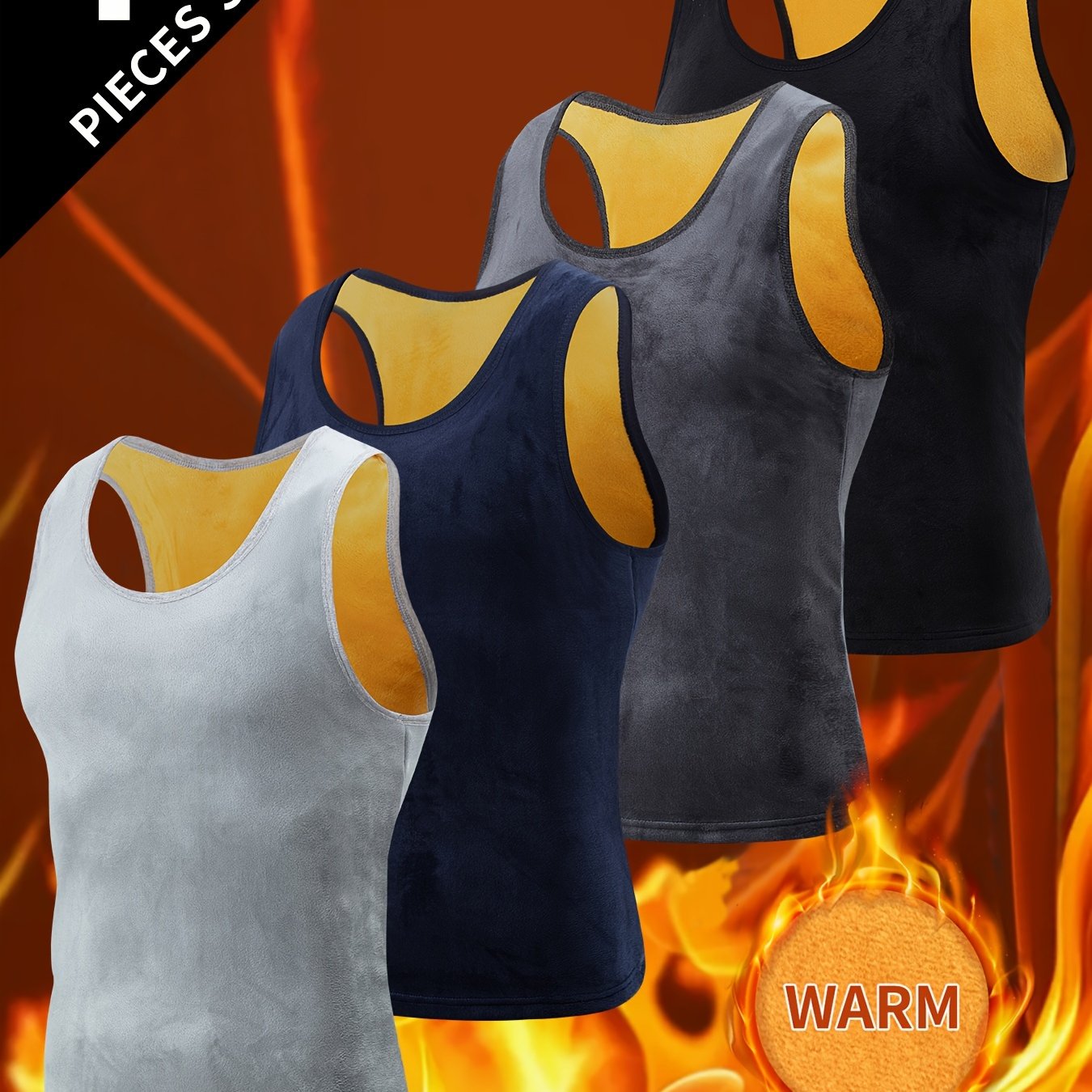 E-shop 4er Set Herren Warme Weste Fleecegefüttert Verdickt Ultraweich Doppelseitig Fleece Basislayer Rundhals Goldene Rüstung Warme Weste