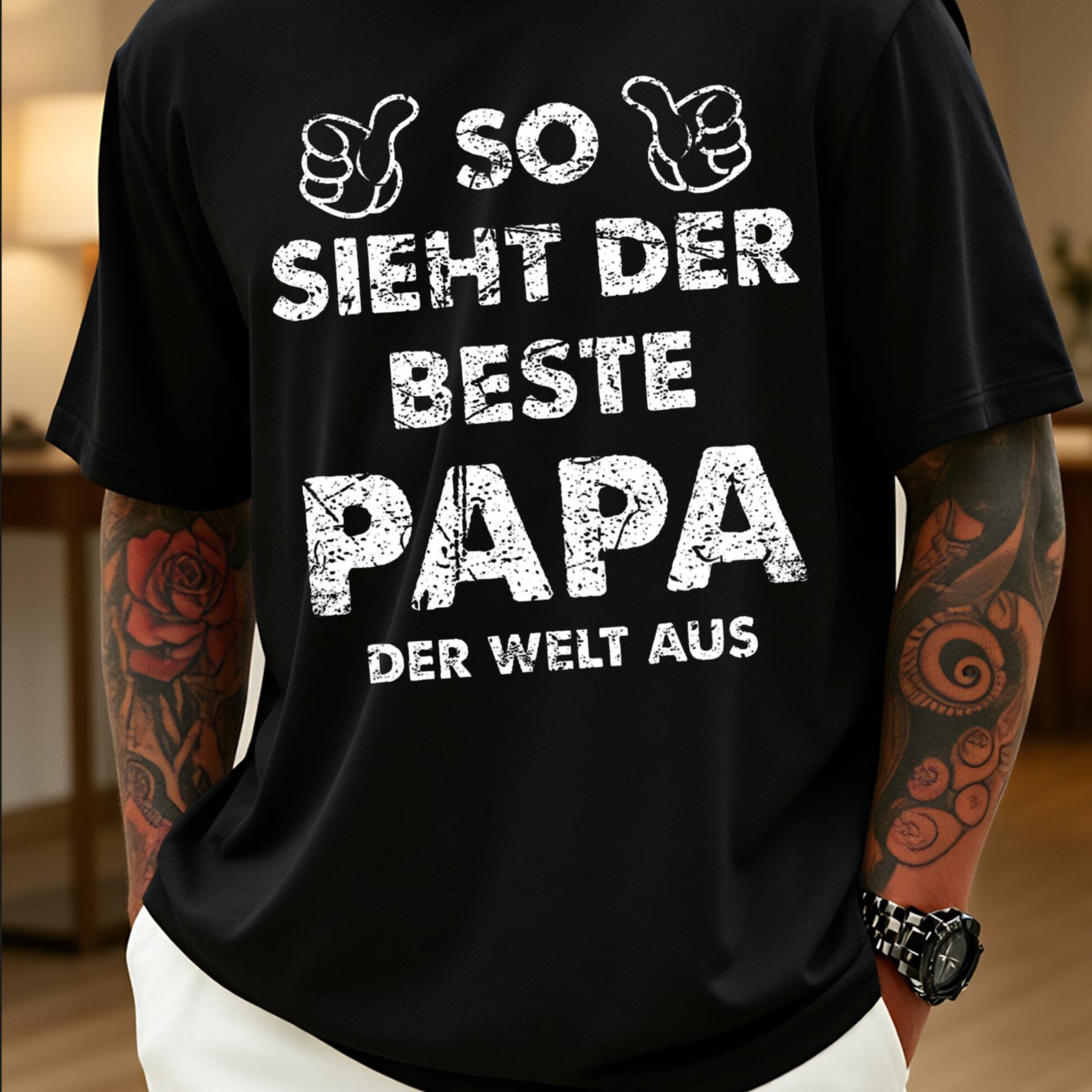 Image of Men's T-shirt German Text Best For Dad In The World Design For Everyday Wear And Father's Day Gift For Dads, Plus Size