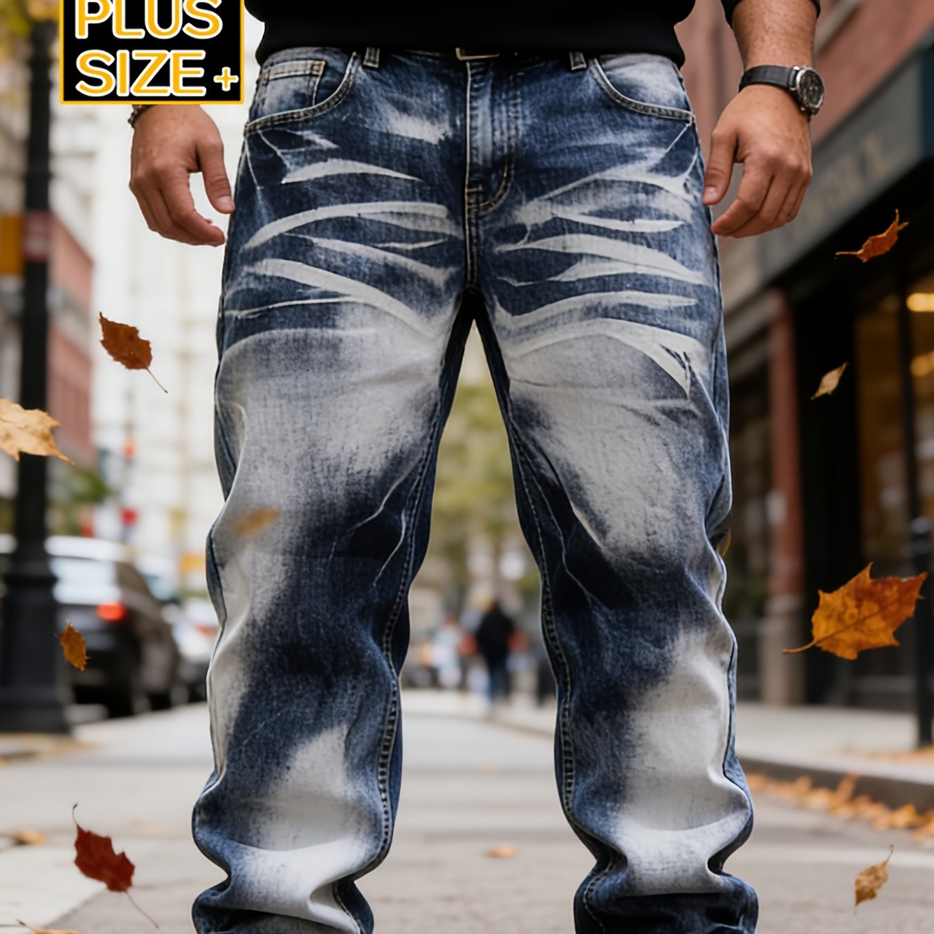 TEMU [hme]men's Plus Size Denim Pants, Slim-fit , Extra Large & Wide Sizes 1xl-6xl For Big Guys, Perfect For Outdoor, Casual, And Daily Wear, Style,