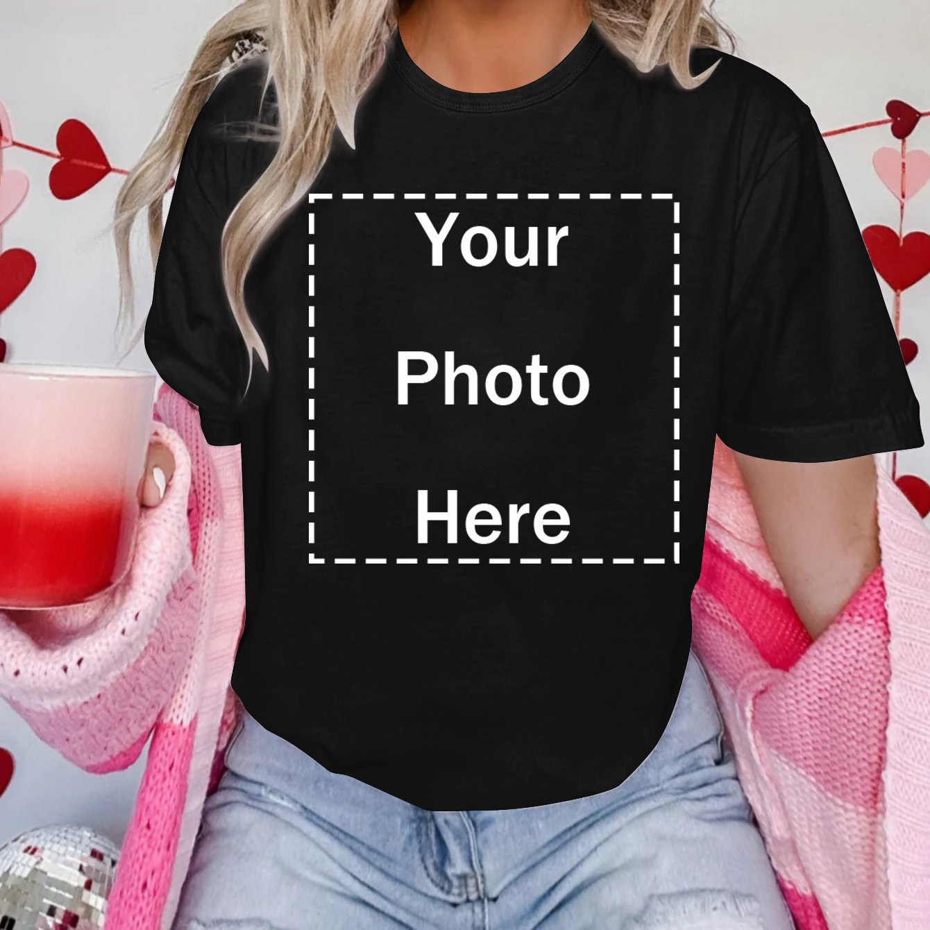 TEMU Customized Short-sleeve Women's T-shirt With Personalized Photos And Text Prints, New 2026 Spring/summer Collection, Crew Neck Casual Versatile