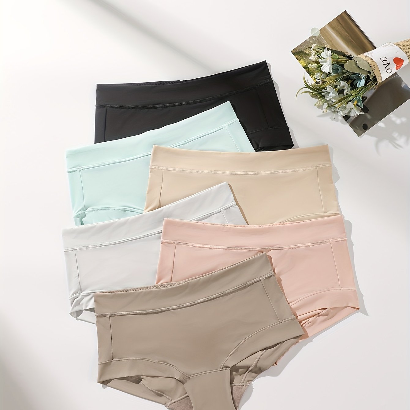 TEMU 6-pack Solid Color Simple Comfortable Breathable Stretch Waistband Women's Briefs