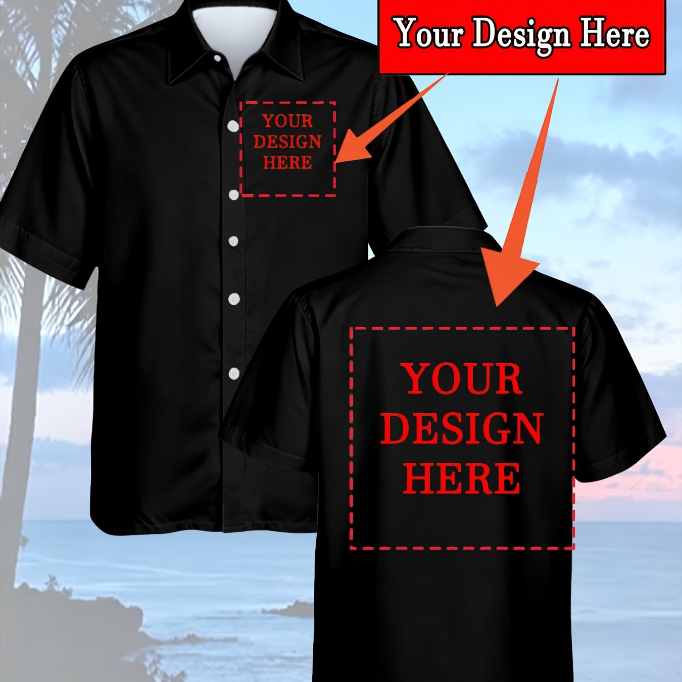 TEMU Plus-size Custom Men's Hawaiian Shirt - Personalized With Photos/text/logos, Lightweight And Loose Fit Suitable For Beach Parties And Vacations,