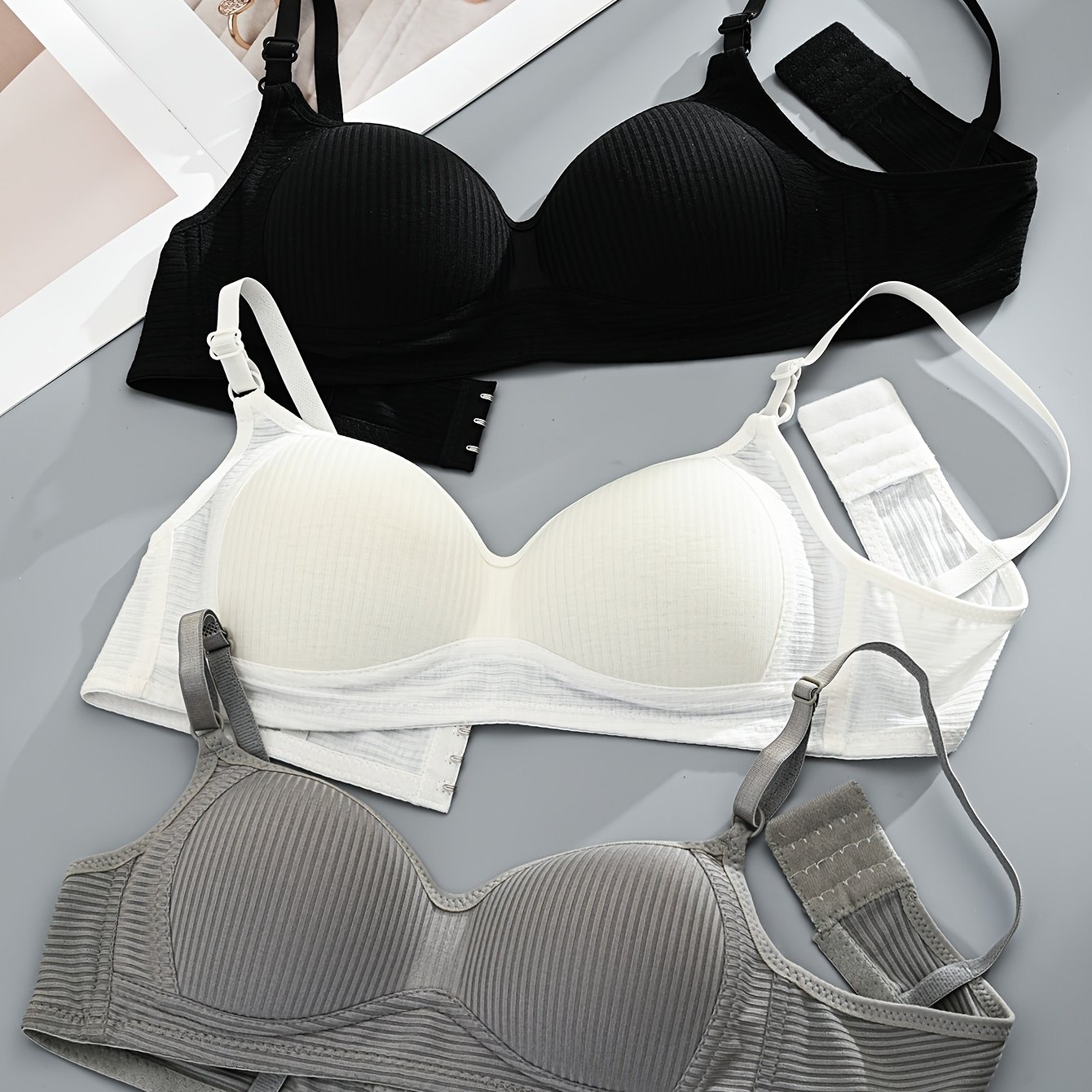 TEMU 3pcs Spring/summer Wire-free Bra For Women, Small Bust Push-up Bra For Sagging Breasts, Side Support, Thin And Breathable Underwear