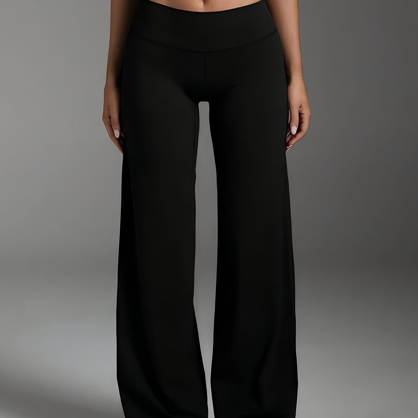 Image of Women's Commuting Stretch Elegant Solid Color Slim Fit Flared Trousers Pants