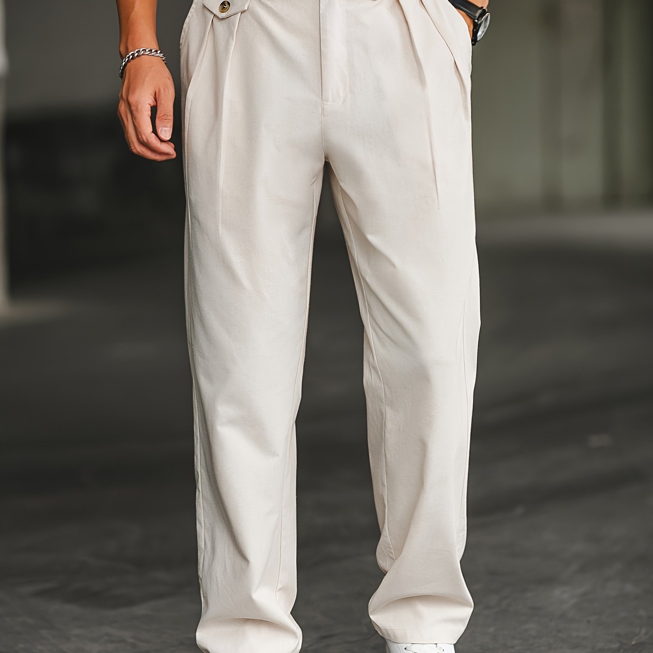 Image of Men'-pleated Elastic Waist Dress Pants / Men's Long Trousers / Men's Trendy Fashionable Dress Pants