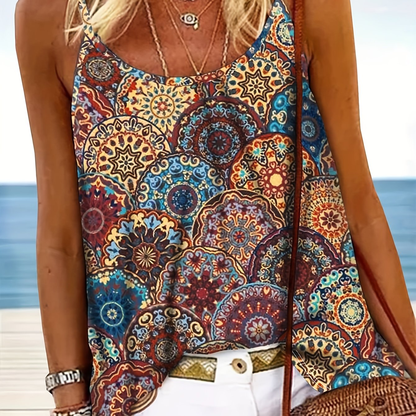 TEMU Retro Fashion Holiday Ethnic Style Thin Camisole; [vacation ]