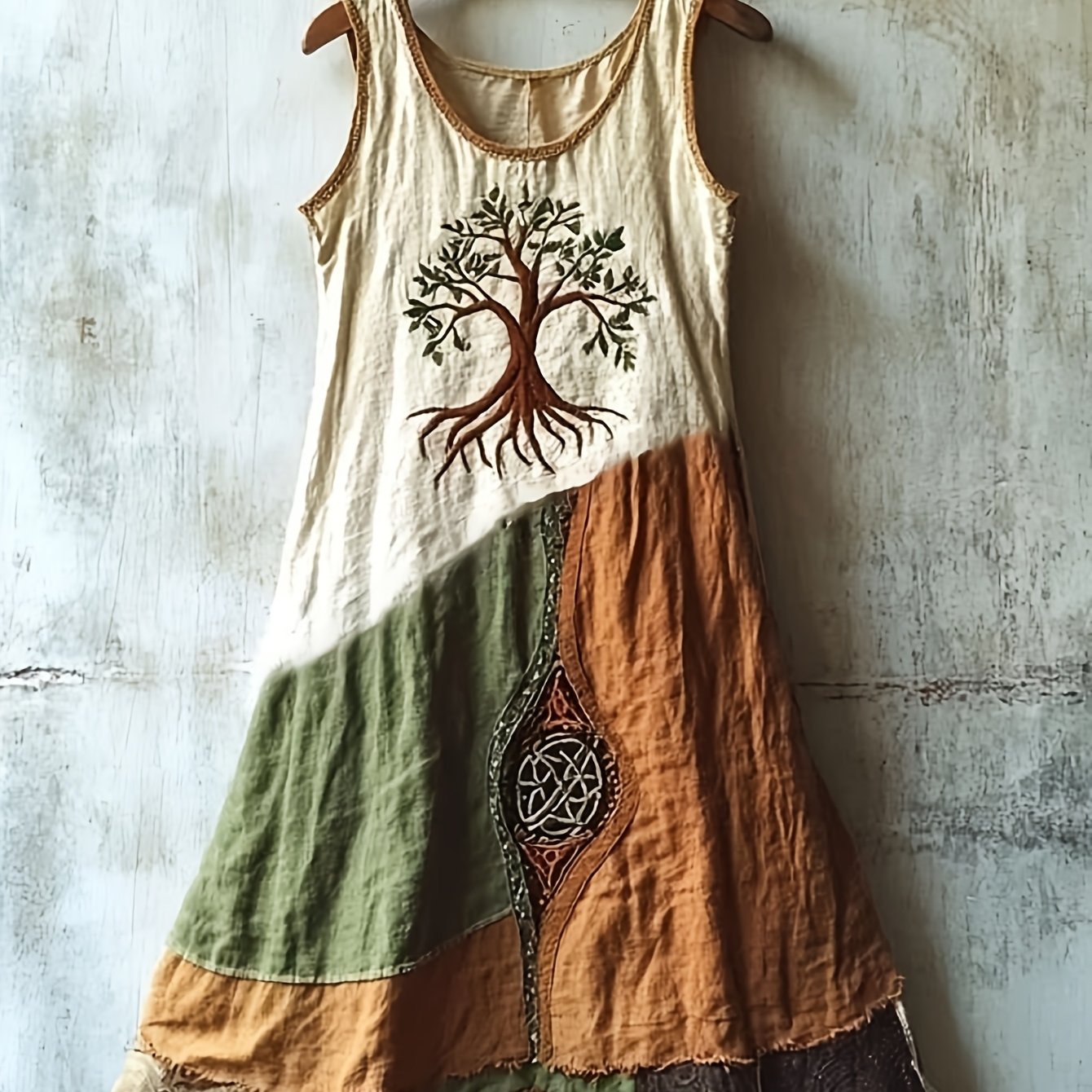 TEMU Women's Vintage Print Art Cozy Tank Dress, Suitable For Weddings, Festivals, And Vacation Occasions