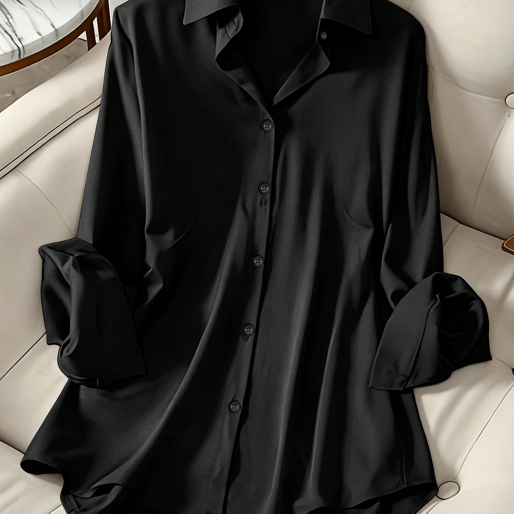 TEMU Camisa Larga de Lujo , Estilo Drapeado, Diseño de Solapa con Un Botón, Estilo Casual para Desplazamientos, , Agradable al y Cubre la Piel