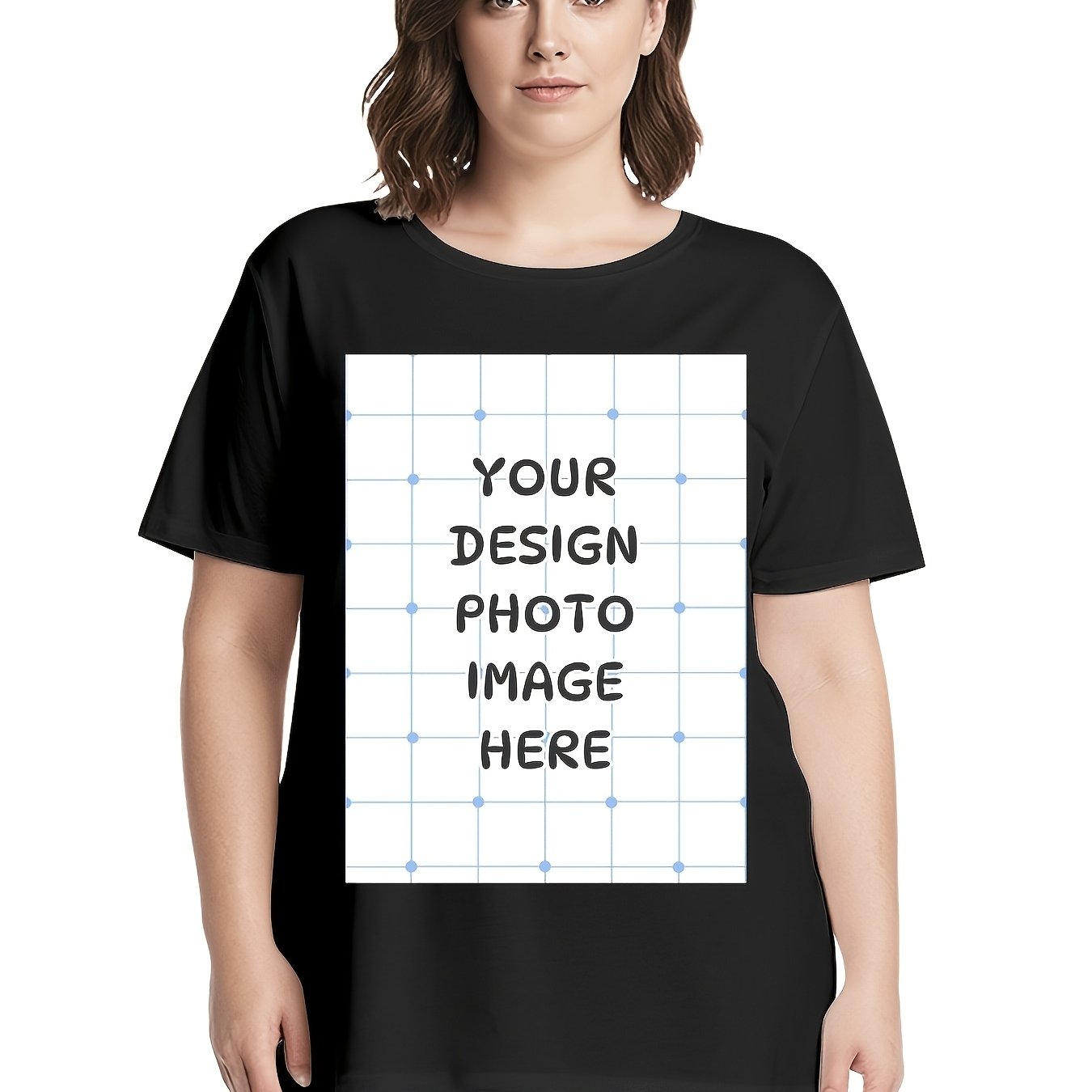 Plus Size, Oversized Women's Custom T-shirt Personalized Front Side Print Plus Size Tee Pure Tshirt - Add Your Image - Solid Crew Neck Short Sleeve Tee Soft Comfortable Casual Trendy Swear