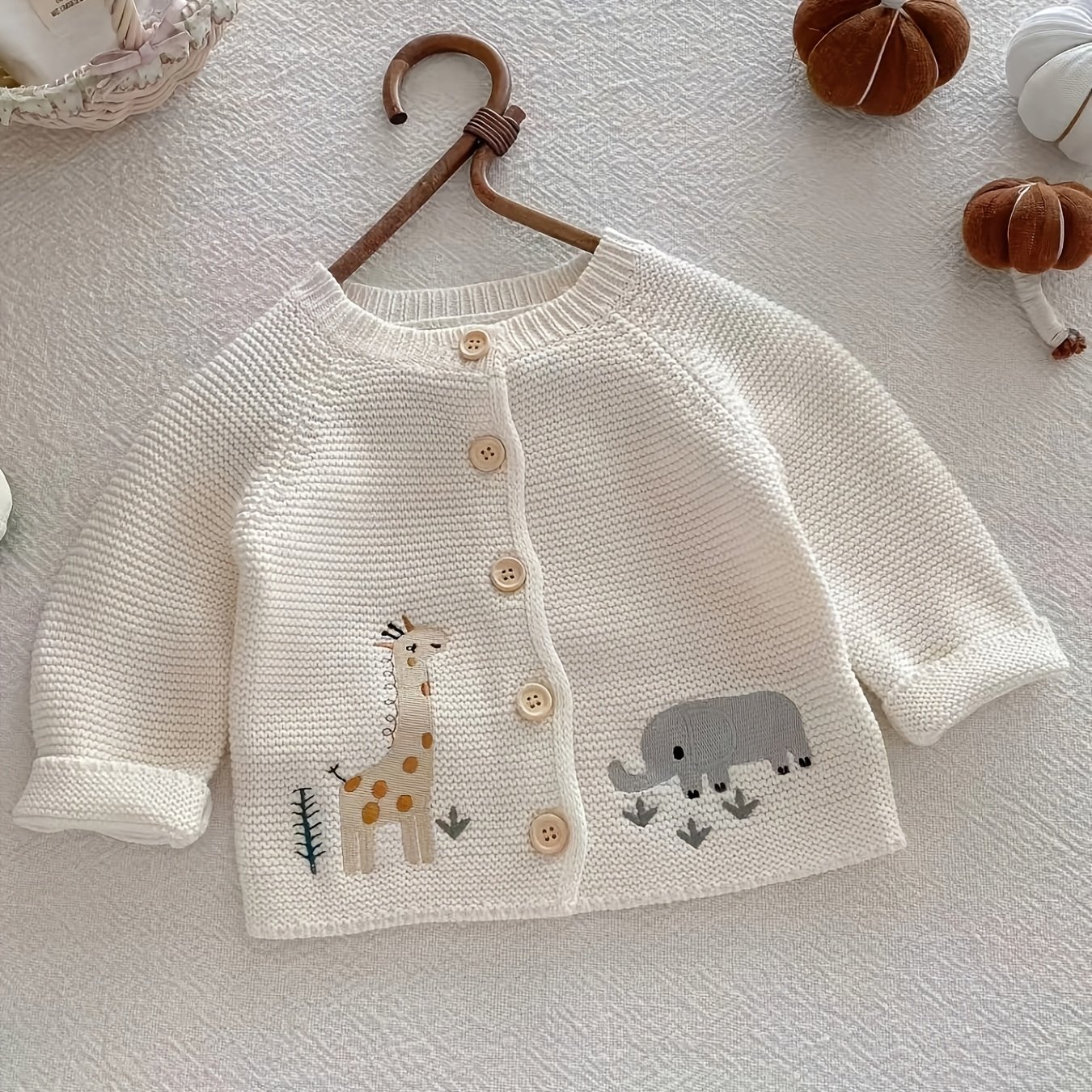 Image of Autumn/winter Baby Girl's Long-sleeve Knitted Cardigan With Animal Cartoon Print, Casual Sweater Open Front Jacket