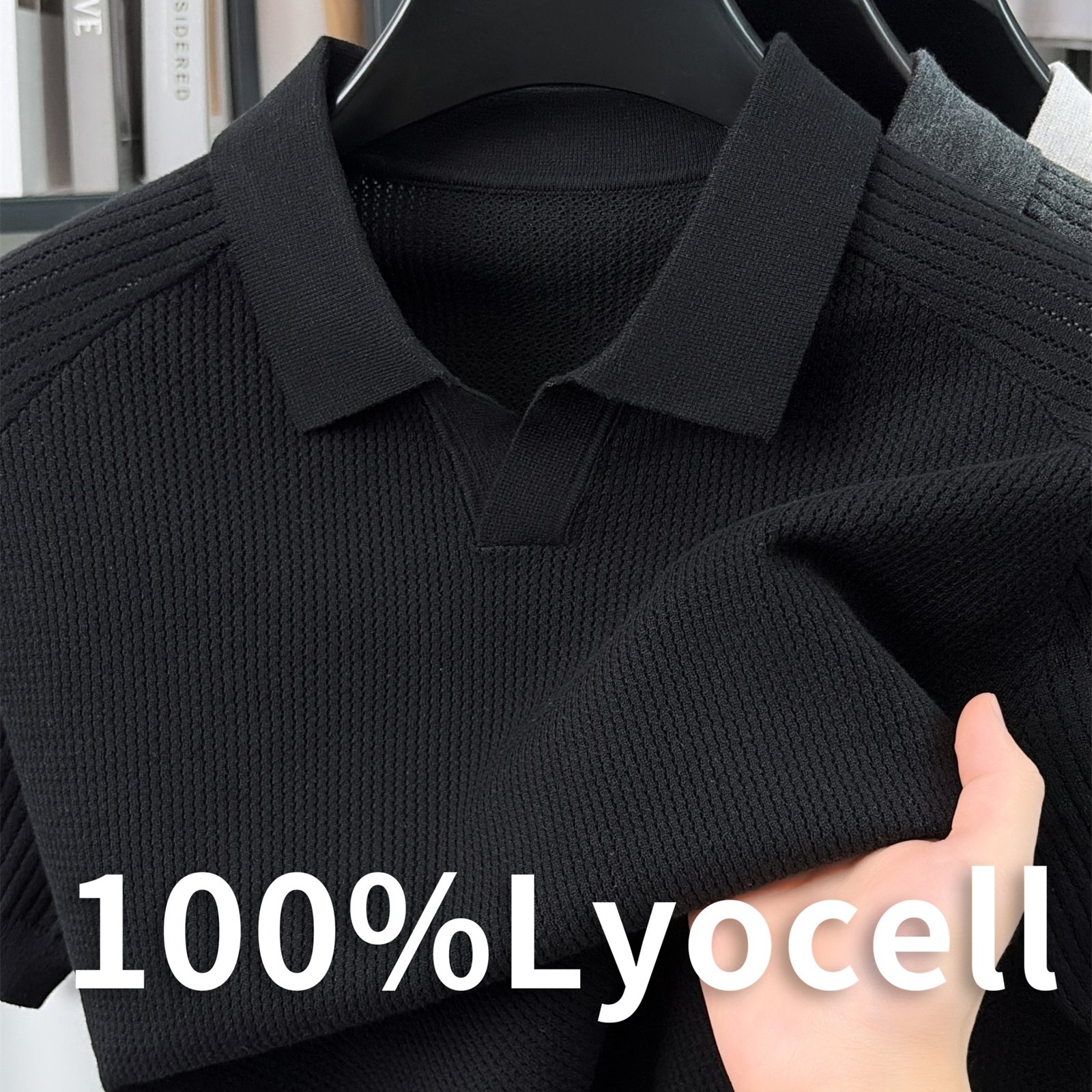 TEMU Tswx Knitted Solid Color Lapel Sweater, Basic Knit Shirt, Men's Fashion Knit Short Sleeve Top, Men's Outerwear, Ideal