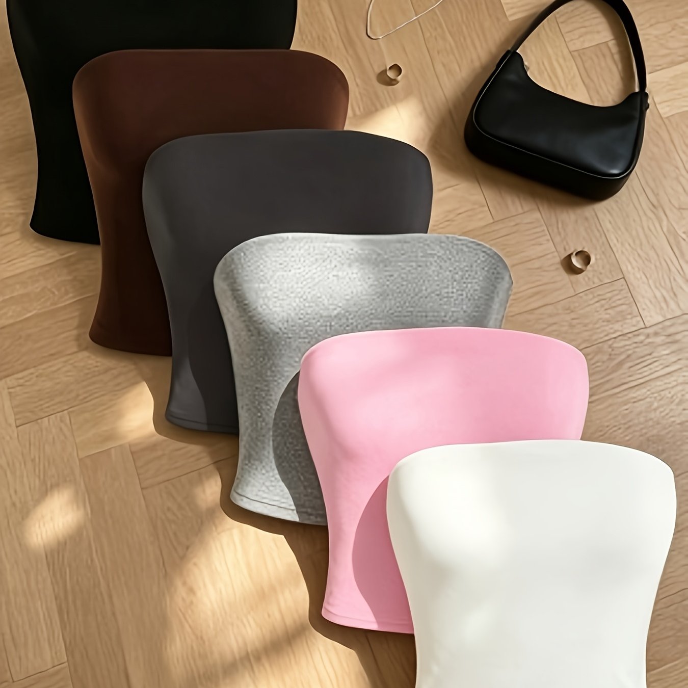 TEMU Conjunto de 6 camisetas sin tirantes para mujer de estilo básico multicolor, sin hombros, de ajuste entallado favorecedor, versátiles para usar