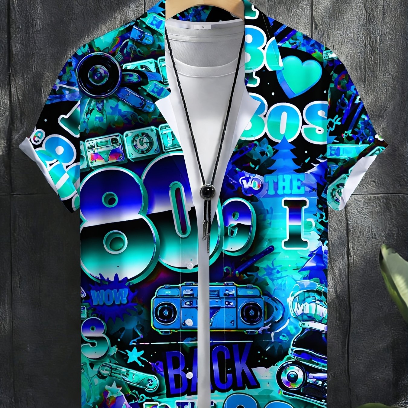TEMU [printeesign-not Texture] Men's 80s Retro Short Sleeve Shirt, Summer Nostalgic Radio Lapel Floral Blouse, Trendy Brand Top