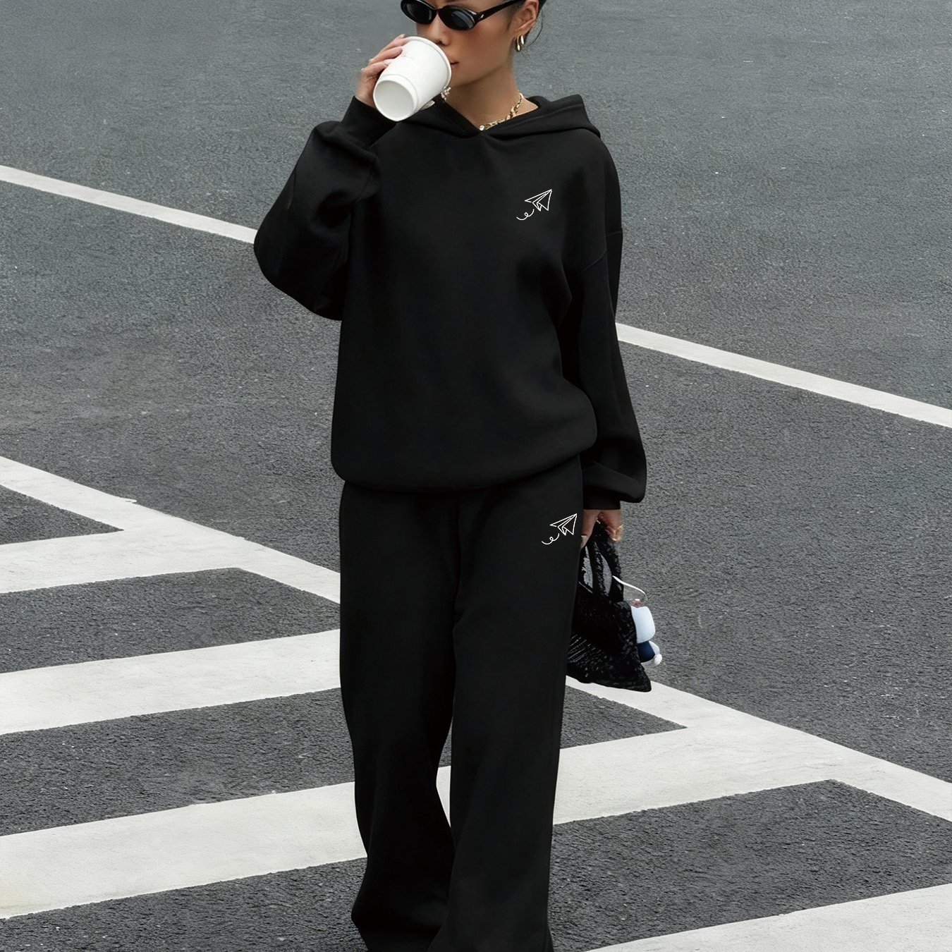TEMU Women's Casual Hoodie And Pants Set, Long-sleeve Pullover, Made From 100% Fabric, Suitable For Autumn And Winter