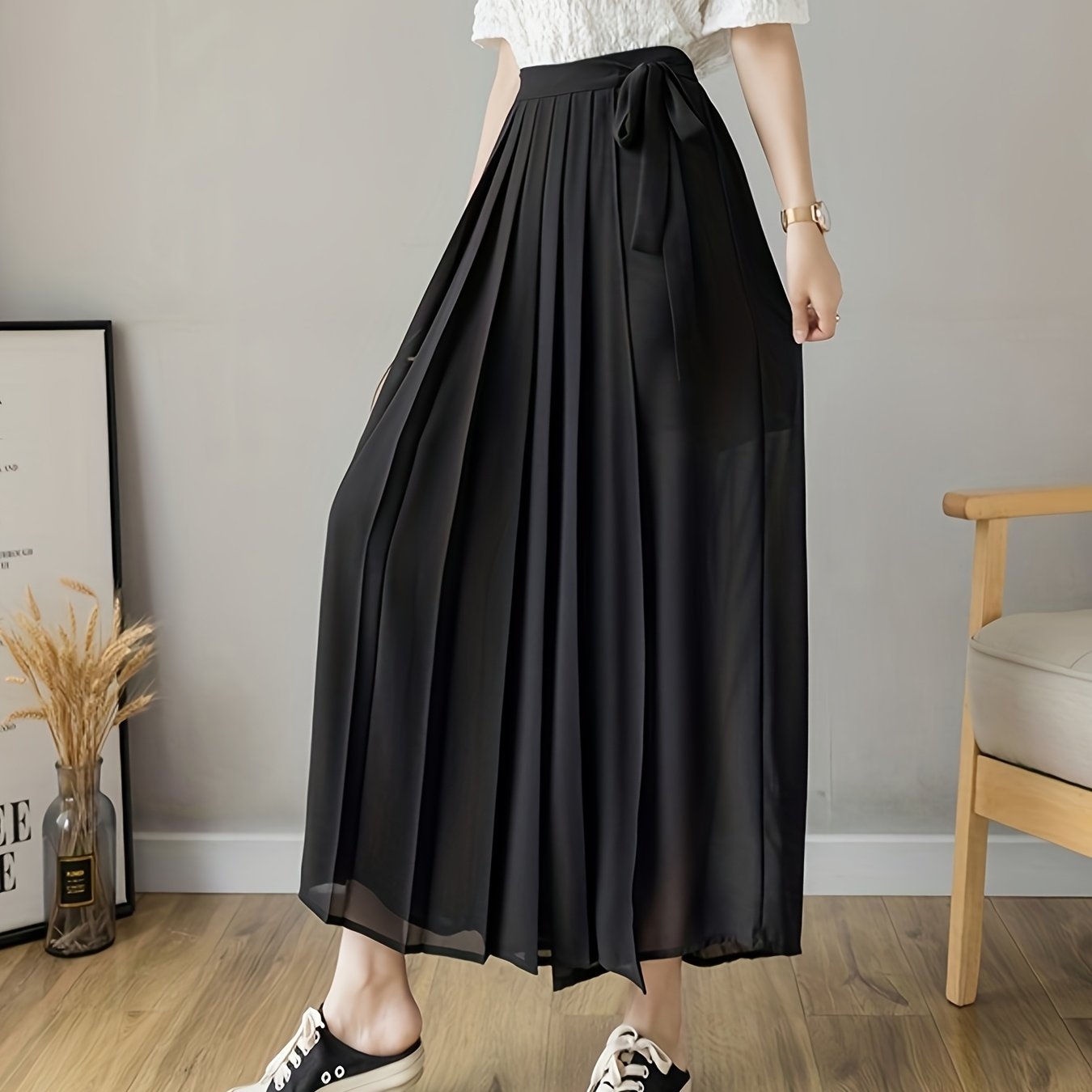 E-shop Damenschic Weite Hosen - Nicht dehnbarer Strukturstoff, Elegante Büro- und Partyhose für Damen, Frühling/Sommer Alltags- & Formelle Outfits,