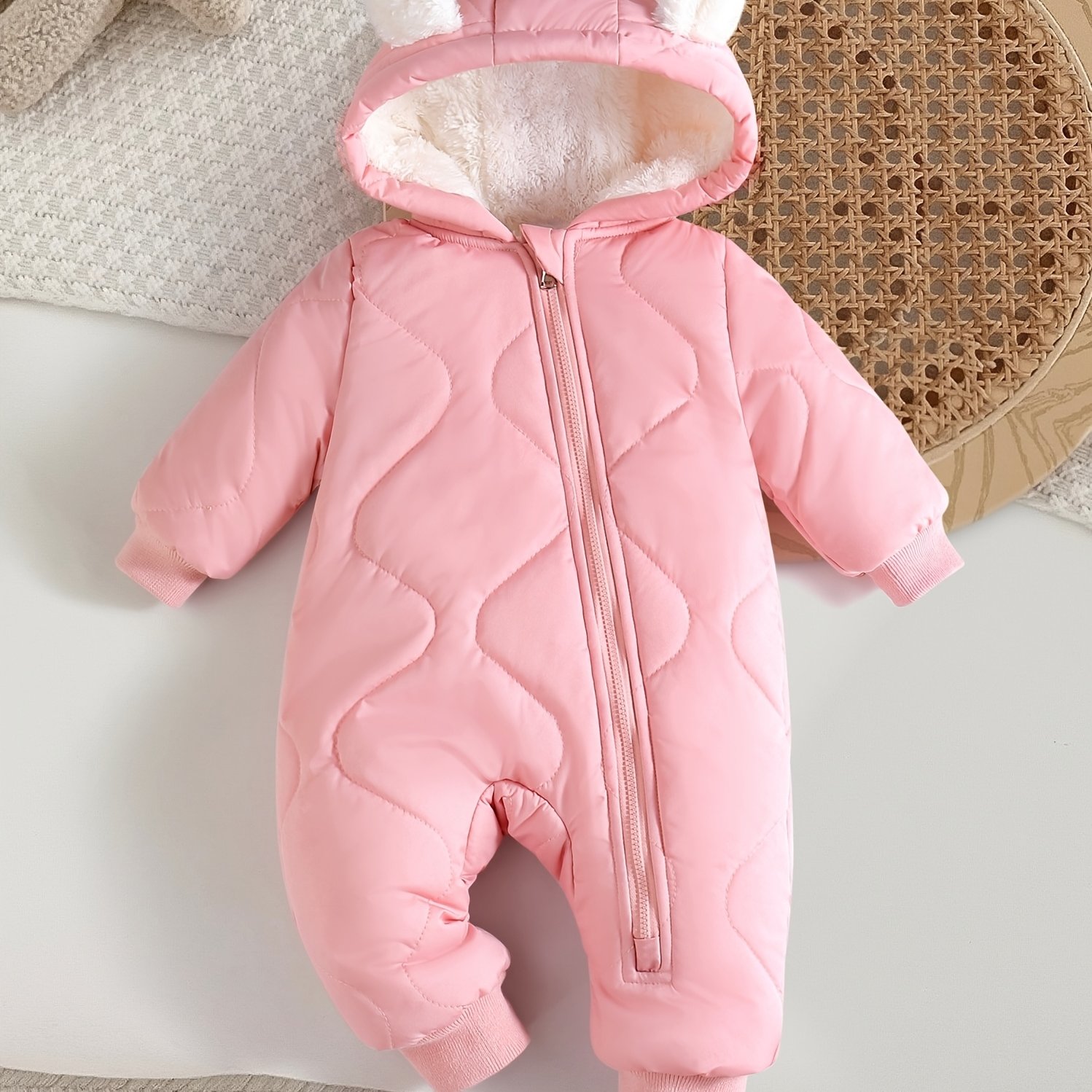 Image of Thickened One-piece Outfit Suitable For Baby's Autumn Winter Outdoor Wear, Perfect For Newborns, 0-2 Years Old Warm Clothing, With Zipper, For Christmas, Halloween And Thanksgiving, For Outdoor
