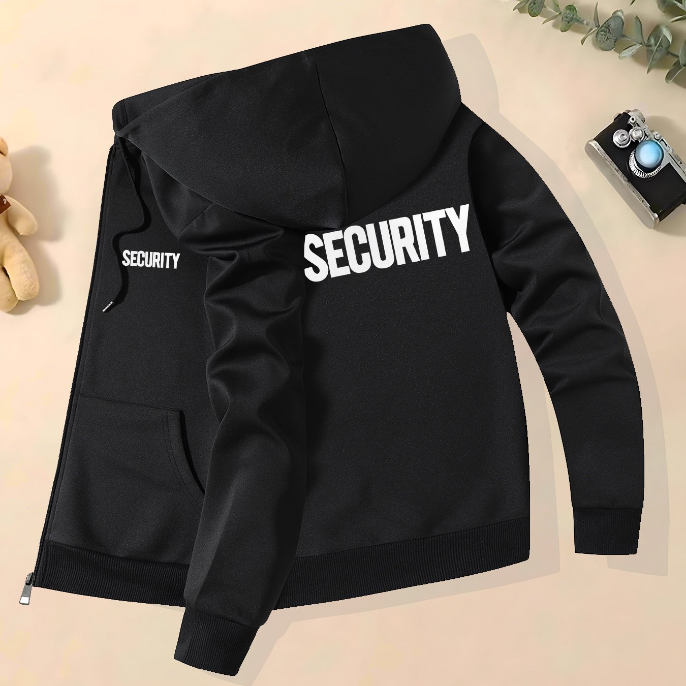 TEMU Men's Trendy Autumn/winter Hooded Jacket With Safety Print Elements, High-end Casual Collar Jacket, Stylish And Versatile Hooded Outerwear Top