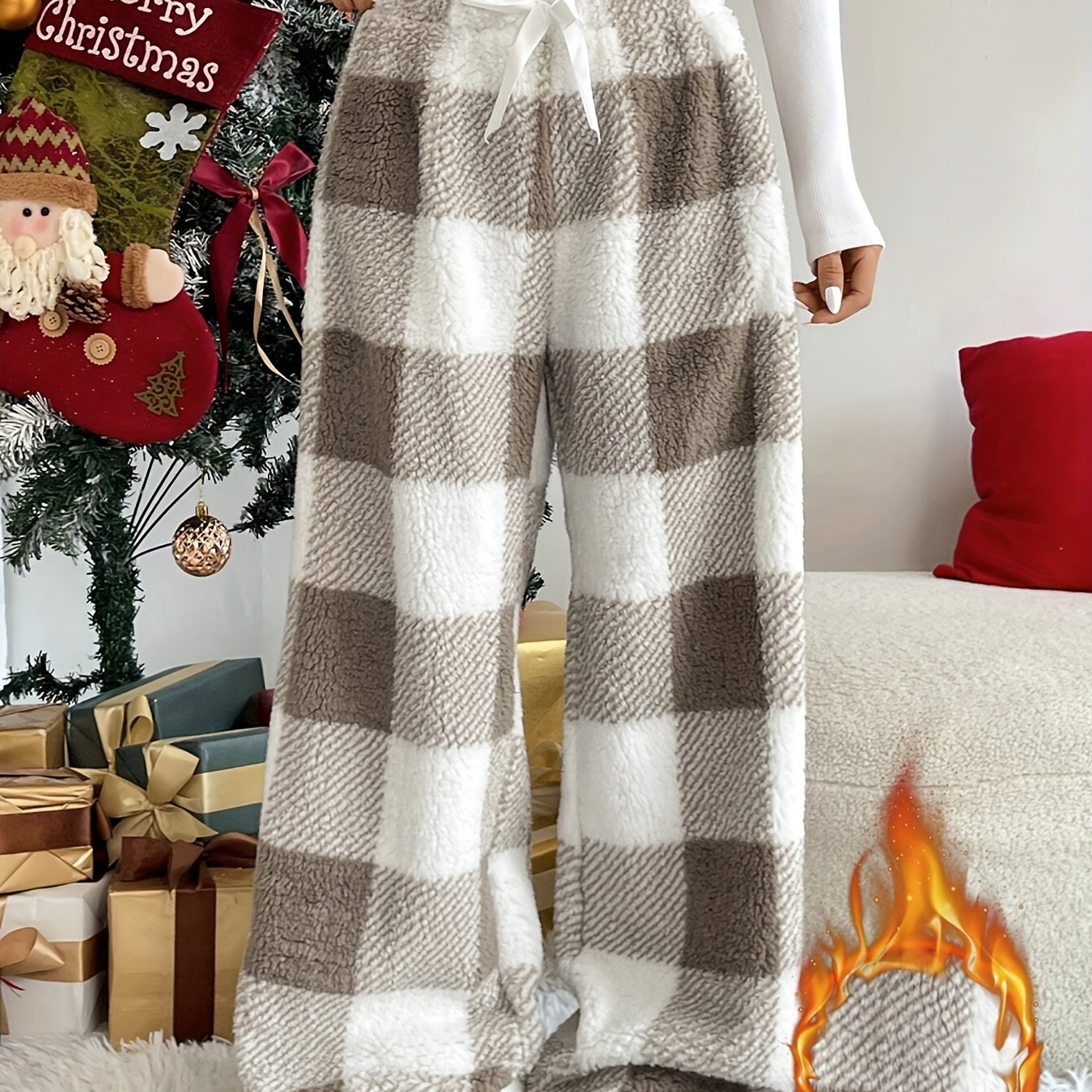 Targeted Women's Casual Daily Fleece Pants, Autumn And Winter Warm Straight-leg Pants, Christmas Holiday Matching Pants