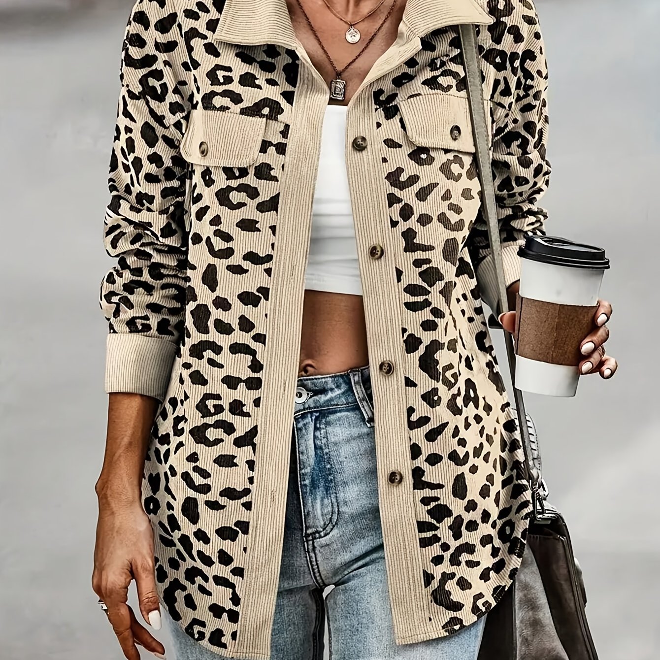 Corduroy Leopard Print Shirt