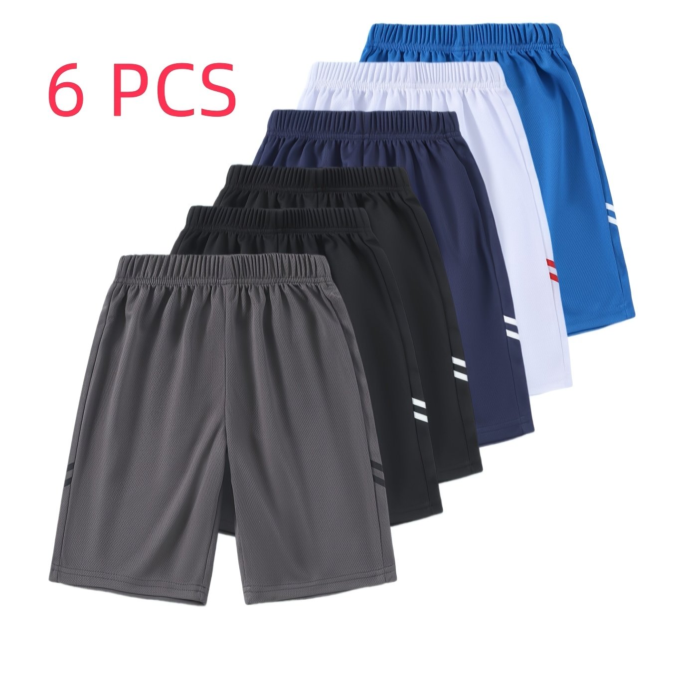 Image of 6pcs Set Boys' Shorts Summer Mesh Children Training Pants Older Sports Pants Lightweight Breathable Boys' Basketball Shorts Bermuda Shorts, For Outdoor