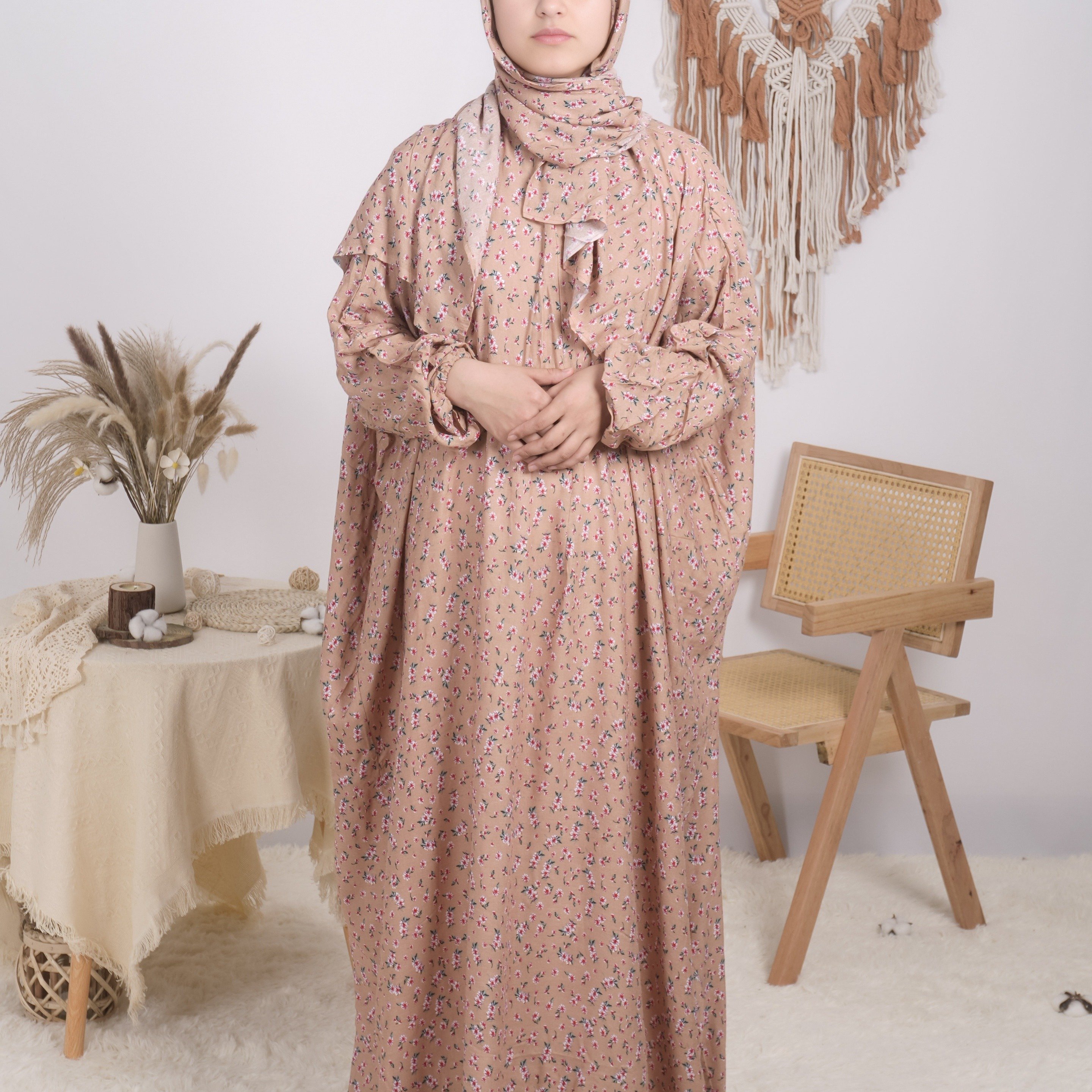TEMU Plus Size, Plus-size Women's Floral Print Dress, Elegant Small Floral Kaftan Maxi Dress Abaya