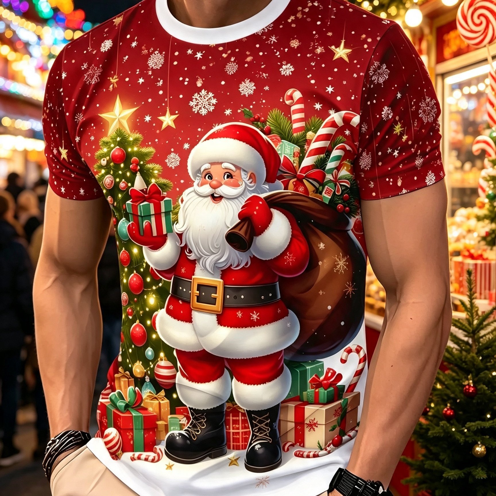 TEMU Men's Santa Claus Print T-shirt - Soft Breathable Crew Neck Short Sleeve Tee With Santa Face & Suitable For Daily Wear, Vacation Outfits,