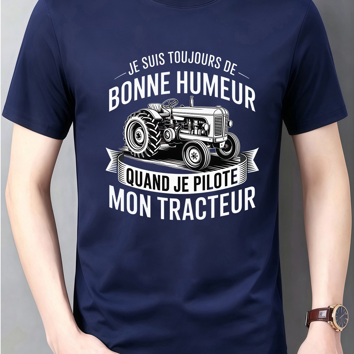 TEMU T-shirt Vintage Tracteur pour Homme - T-shirt Humoristique de Ferme avec Imprimé Tracteur, 100% Polyester Col Ras du Cou Manches Courtes, Haut