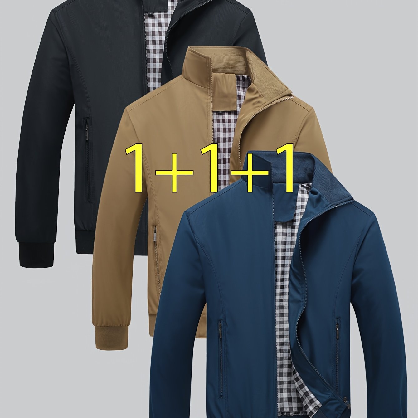 TEMU Chaqueta de cuello Mao para hombre , conjunto de , /otoño, abrigo casual holgado para exteriores, talla grande, estilo smart casual para hombres