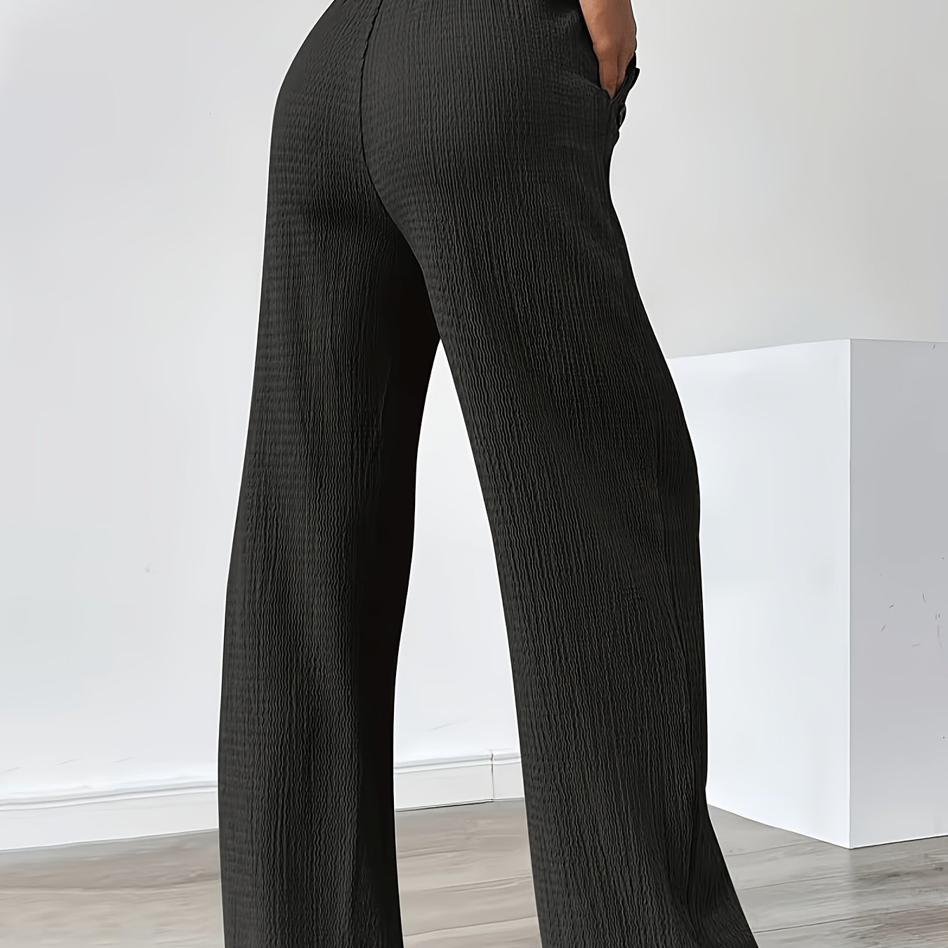 Women' Color Pocket Button Casual Loose Fit Wide Leg Pants
