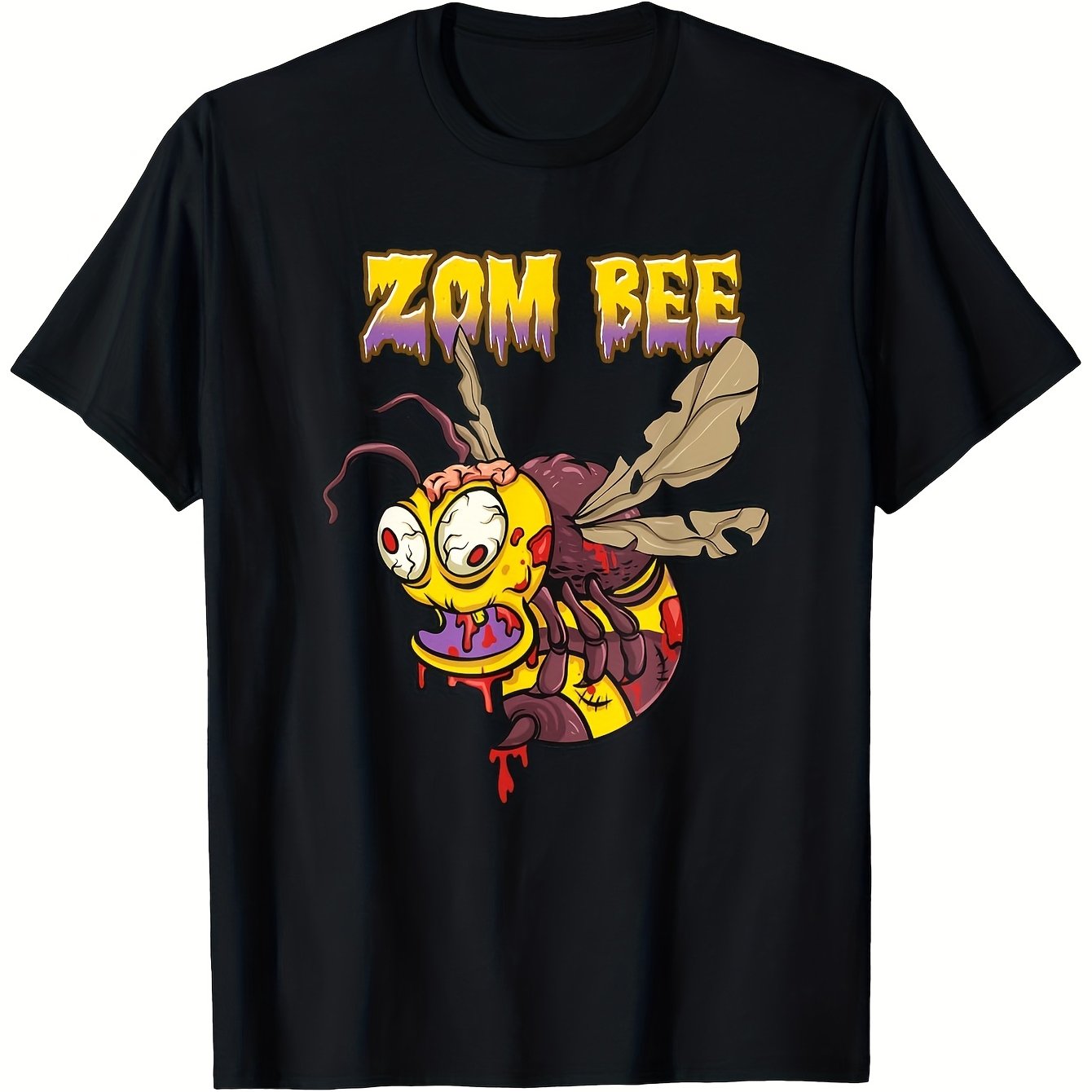 TEMU Men's Zombie Bee Horror Comic T-shirt- Funny Zombie Insect - Lihtweiht 1gsm T-shirt, Suitable For Halloween, Costume Parties And Casual Wear-