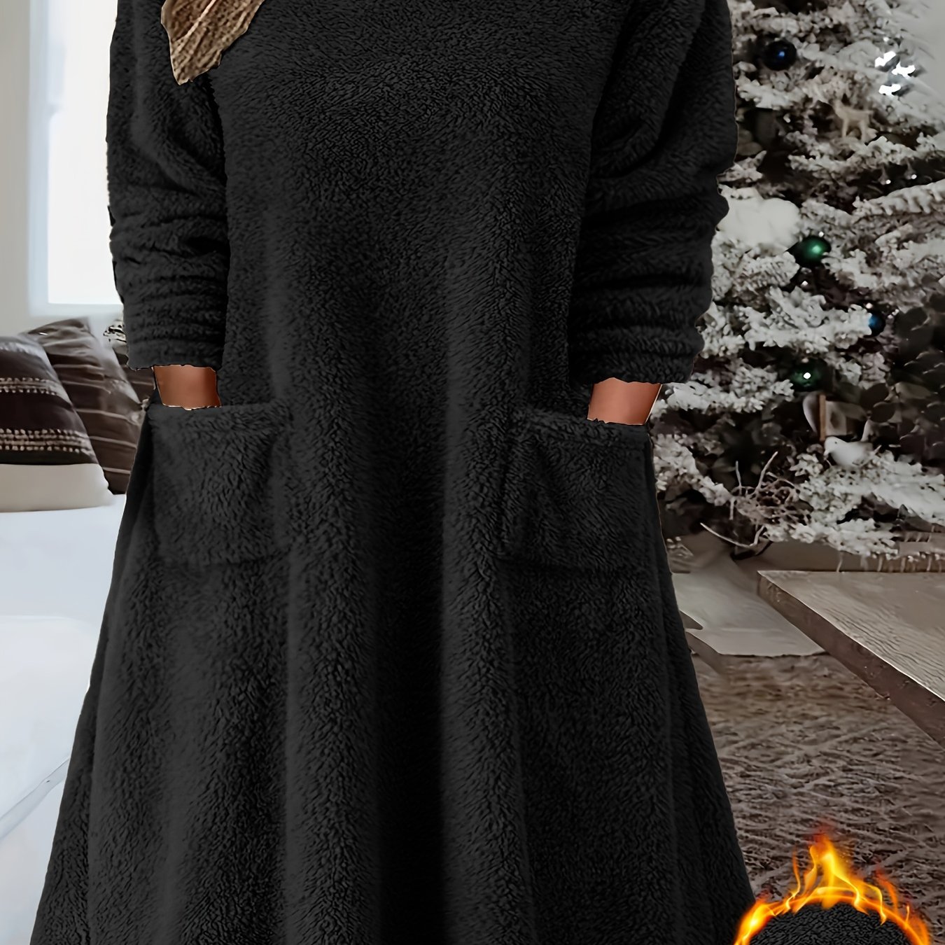 Plus Size - Plus Size - Fashionable Plus-size Women's Clothing From Europe And America, Featuring A Fitted, Warm, Plush Dress With A Hood