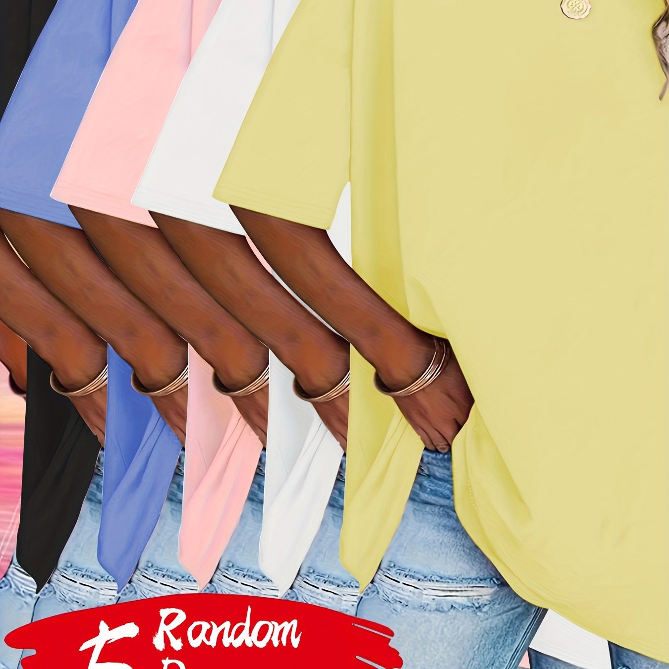 5pcs Random Color Women's Plus Size Casual Short Sleeve T-shirt