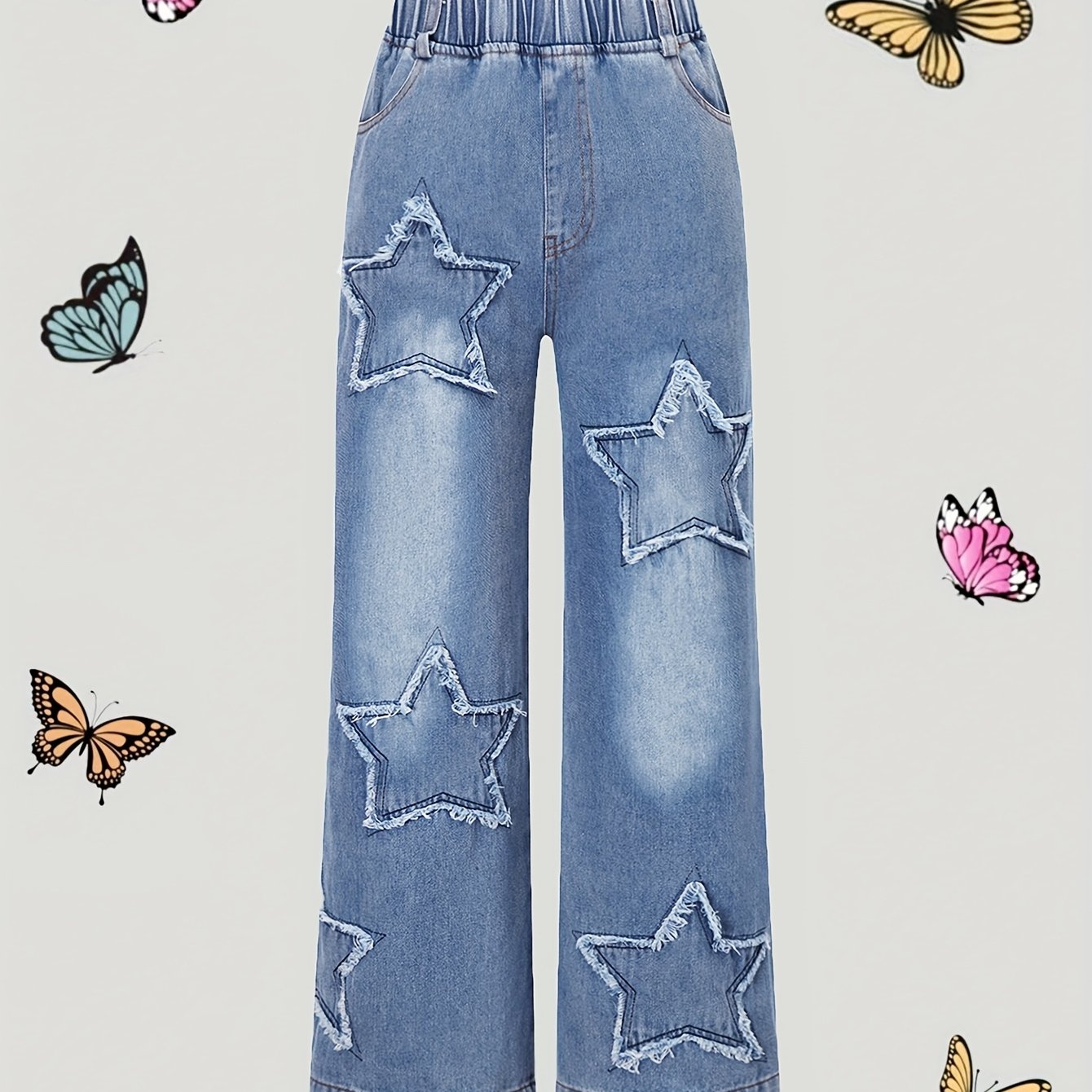 Girls' Patch Star Appliqué Wide-leg Jeans
