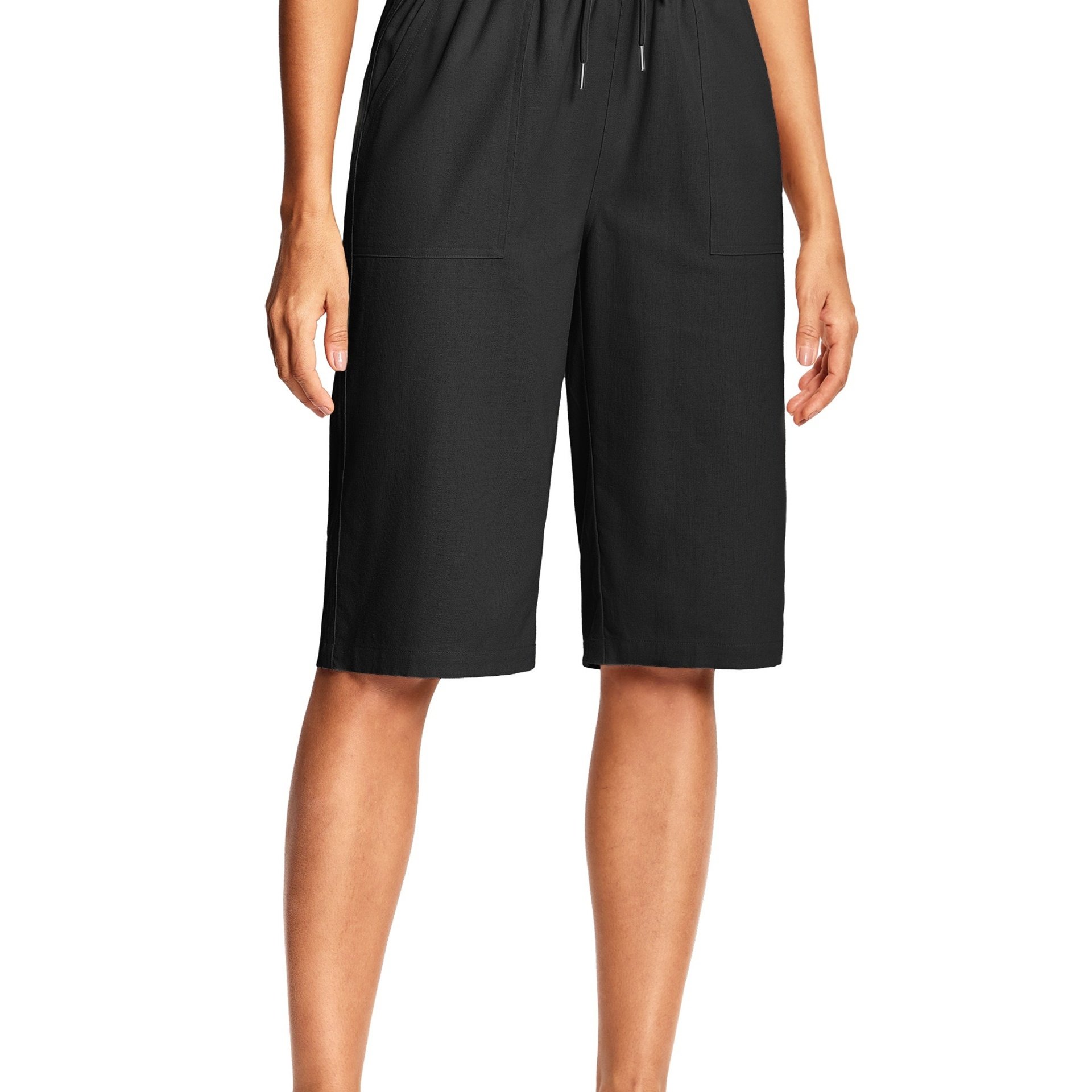Image of 14" Linen Capri Pants For Women High Waisted Wide Leg Long Shorts With Pockets For Business Casual Beach Summer